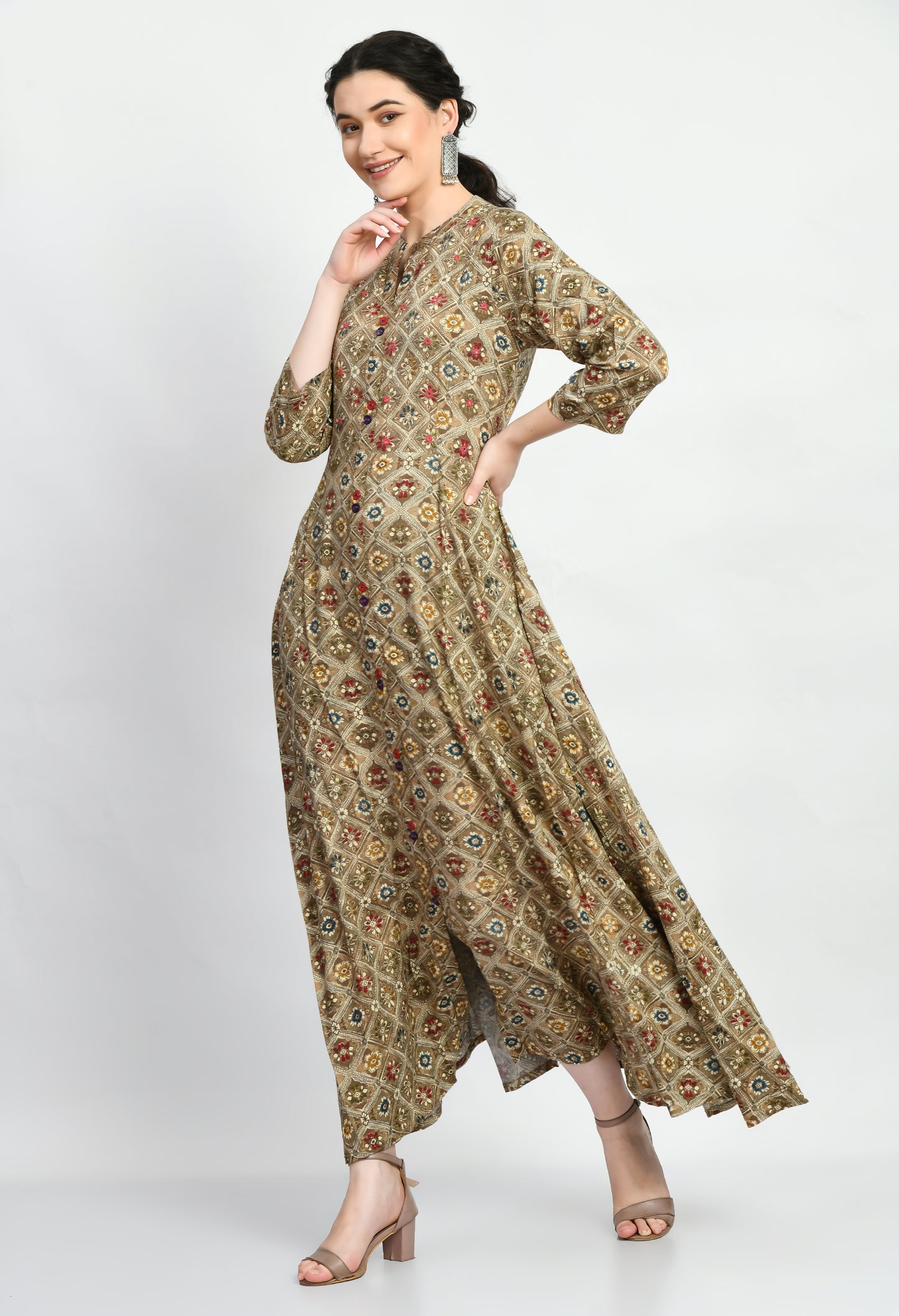 MAURYA Women’s Rayon A-Line Flared Long Dress for Casual & Festive Wear