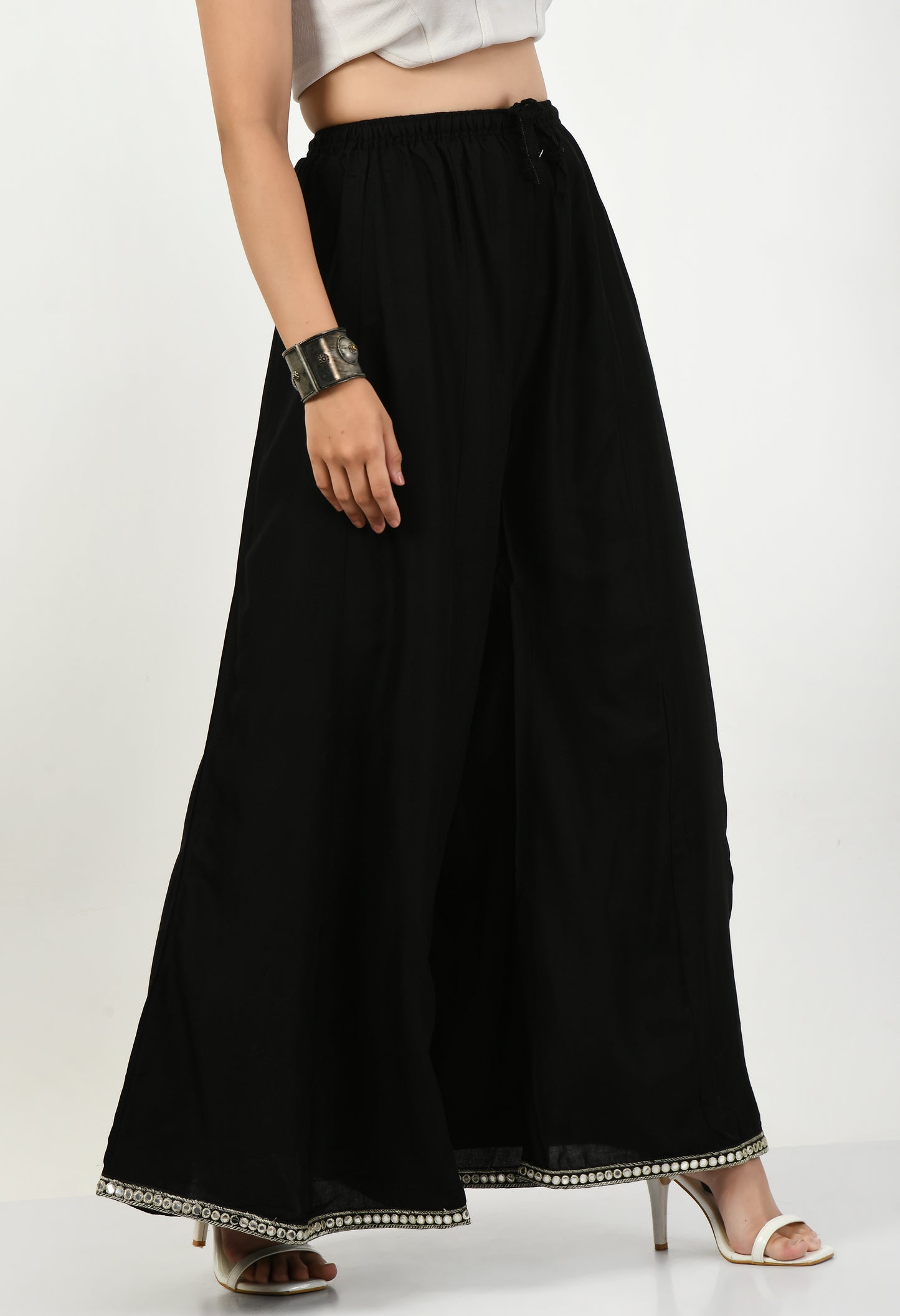 MAURYA Women Solid Rayon Palazzo with Elastic Waist & Lace Hem