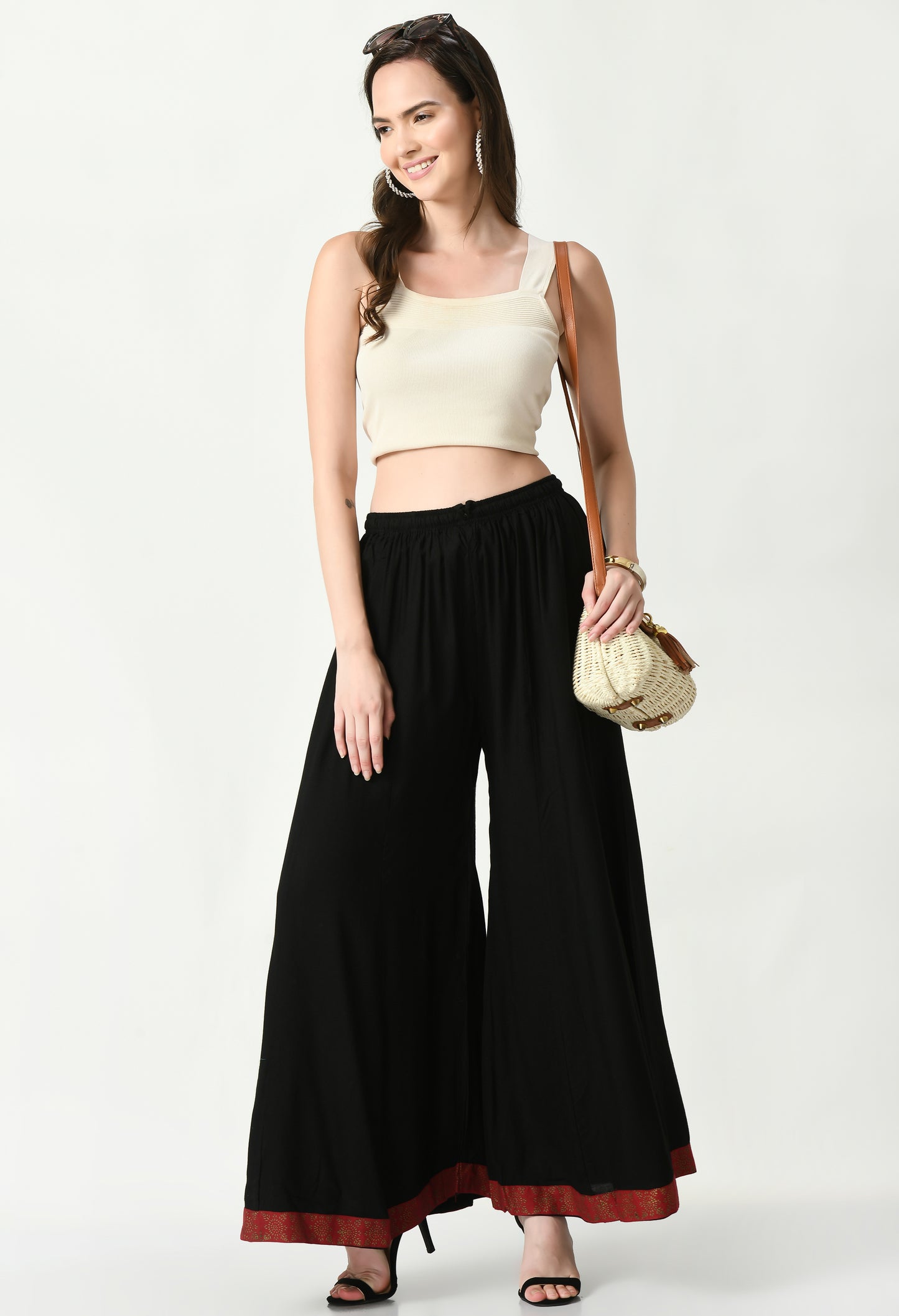 MAURYA Women Solid Rayon Palazzo with Elastic Waist & Lace Hem