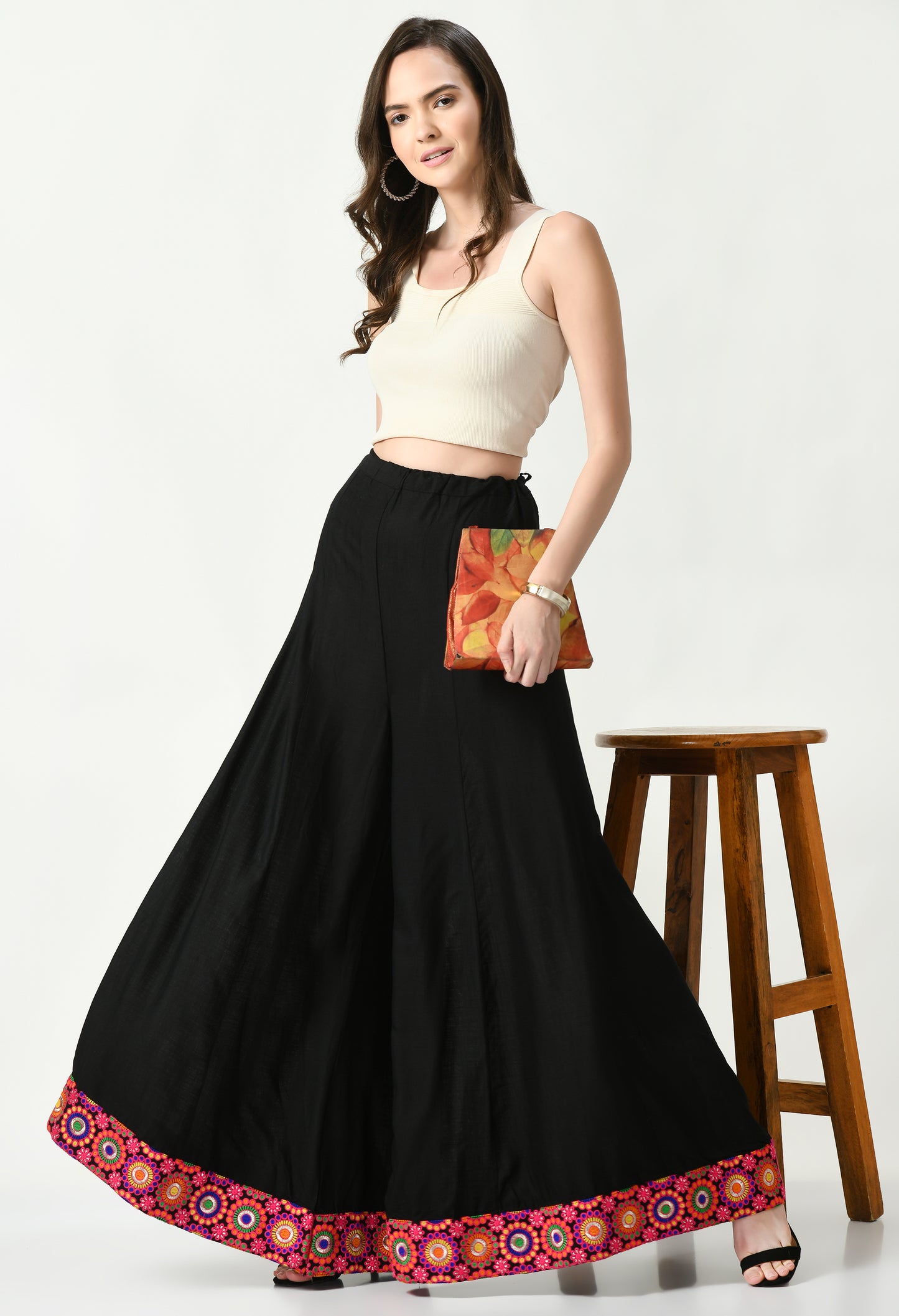 MAURYA Women Solid Rayon Palazzo with Elastic Waist & Lace Hem