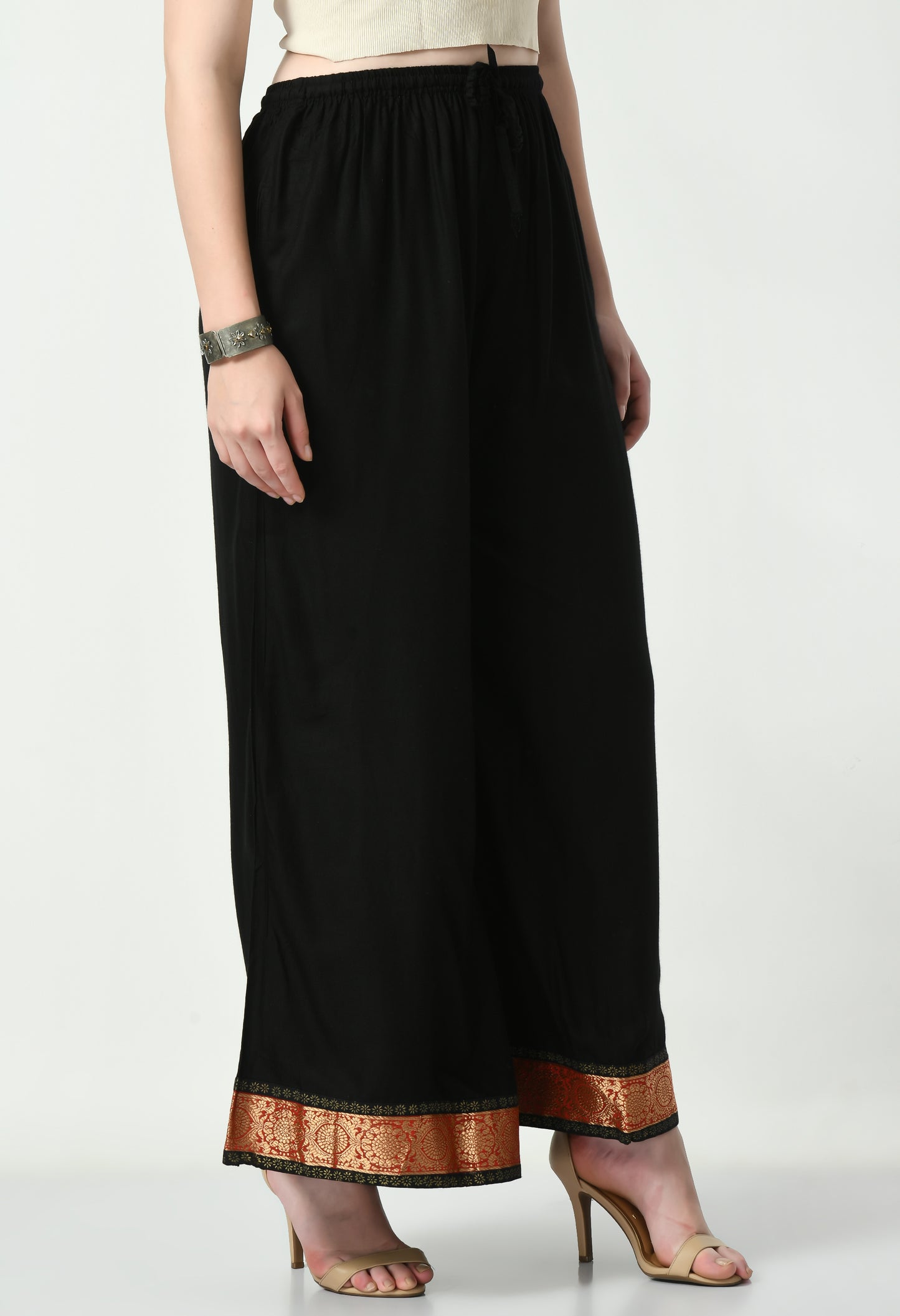 MAURYA Women Solid Rayon Palazzo with Elastic Waist & Lace Hem