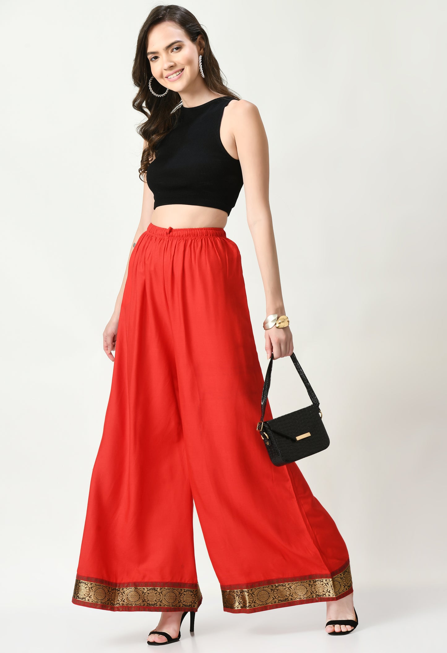 MAURYA Women Solid Rayon Palazzo with Elastic Waist & Lace Hem