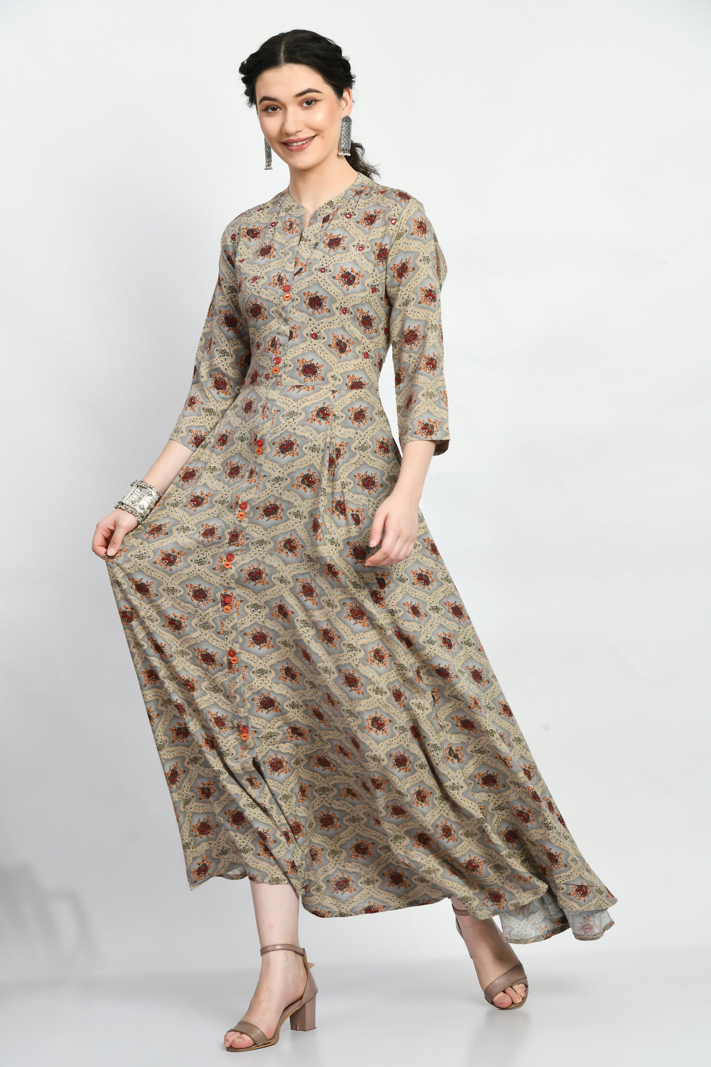 MAURYA Women’s Rayon A-Line Flared Long Dress for Casual & Festive Wear