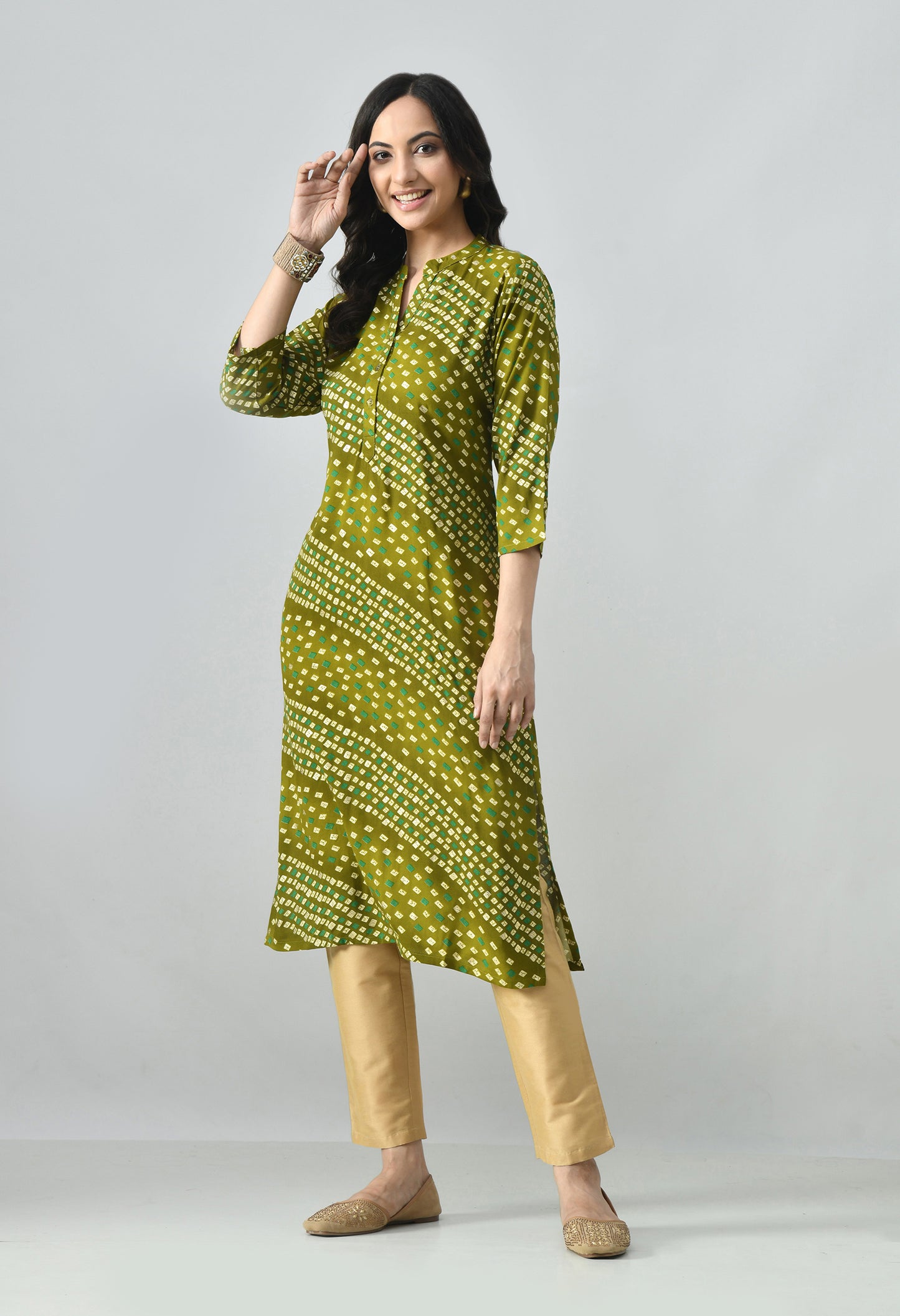 MAURYA Women's Chanderi Print Straight Kurti