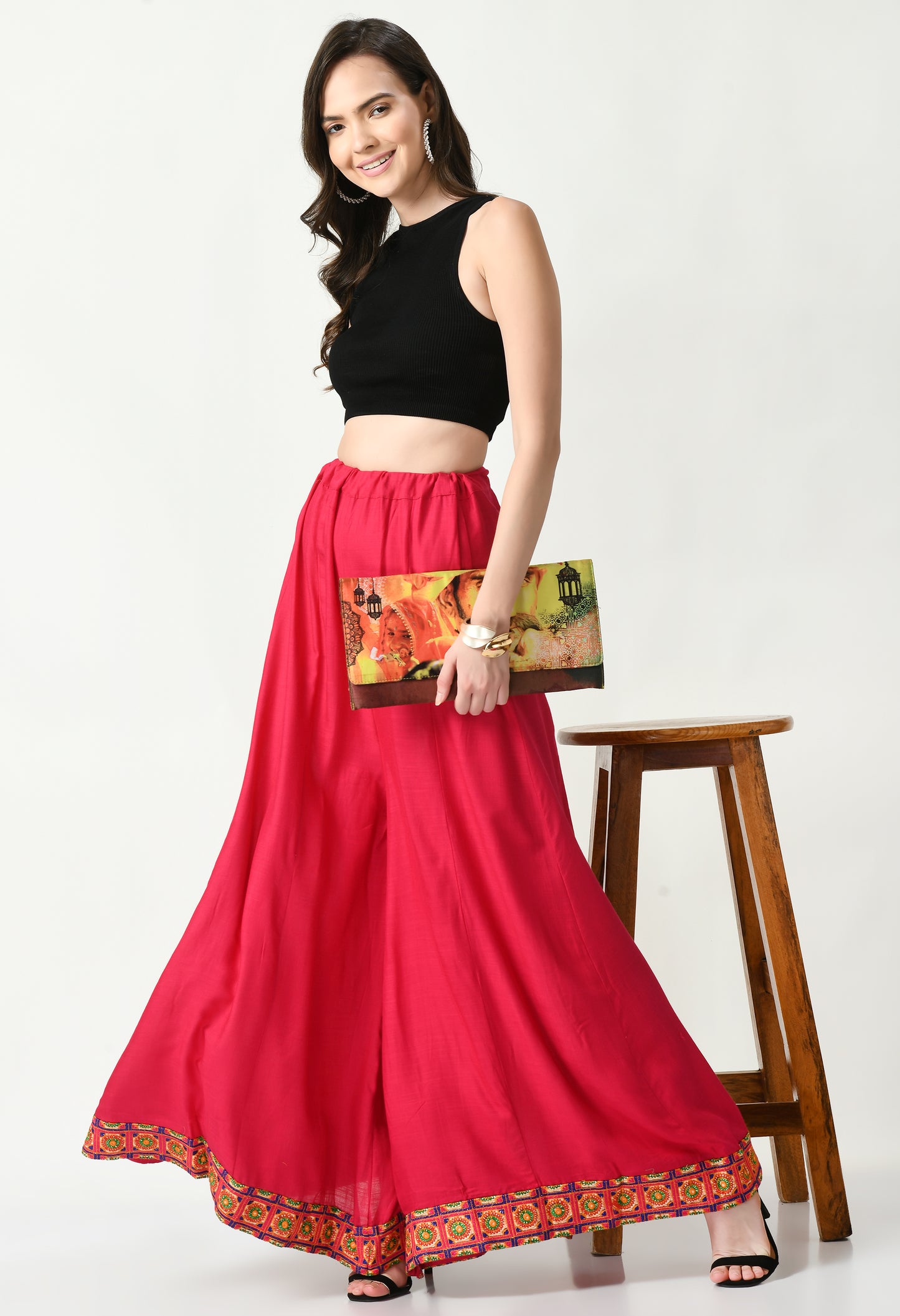 MAURYA Women Solid Rayon Palazzo with Elastic Waist & Lace Hem