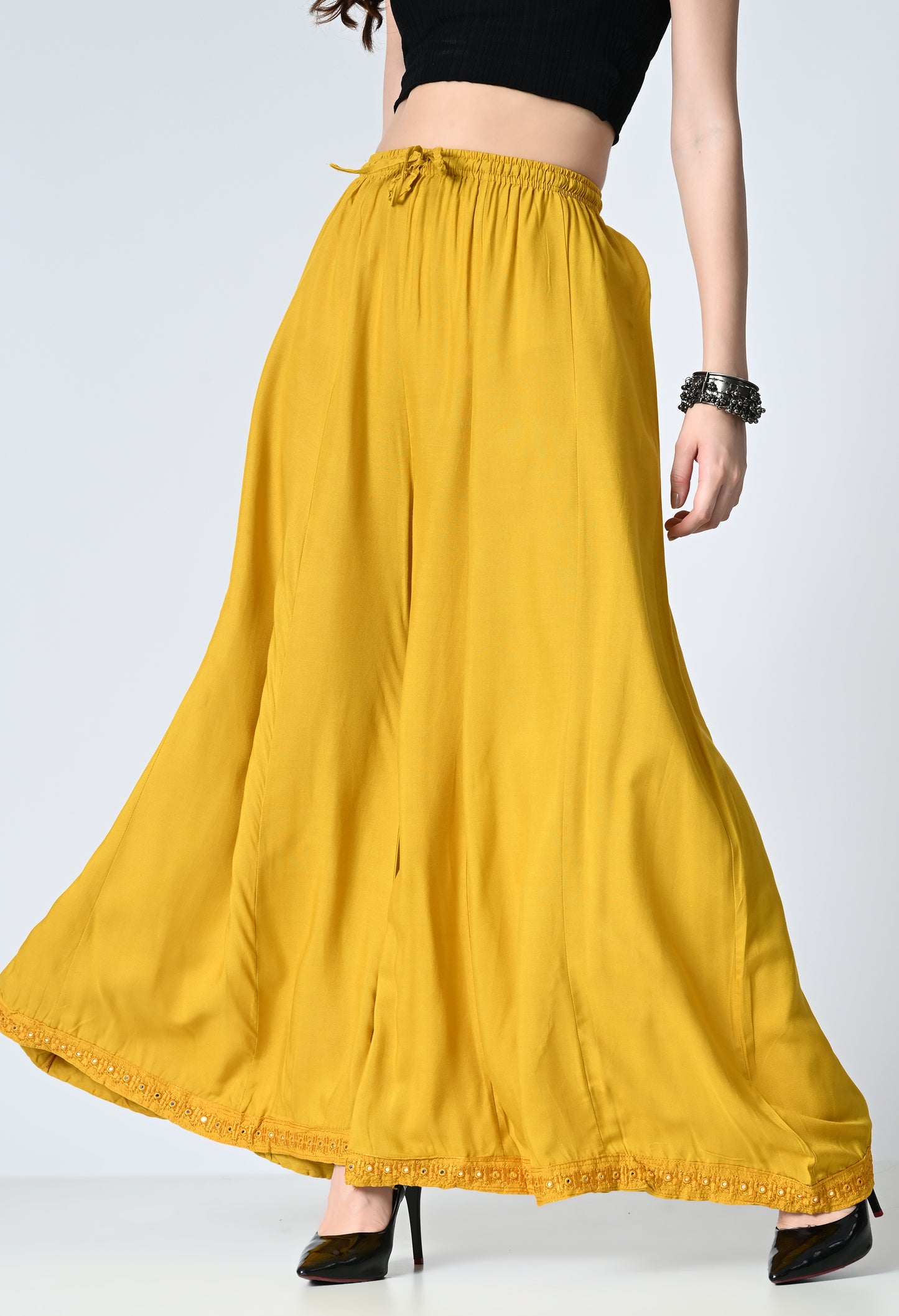 MAURYA Women Solid Rayon Palazzo with Elastic Waist & Lace Hem