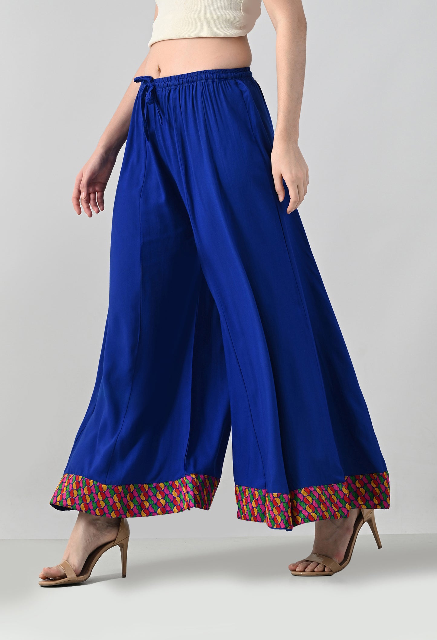 MAURYA Women Solid Rayon Palazzo with Elastic Waist & Lace Hem