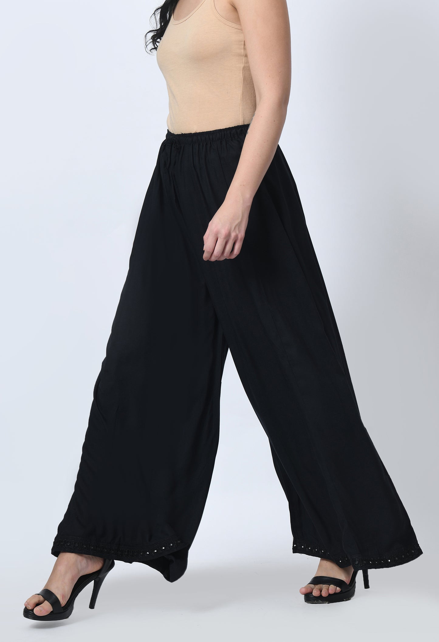 MAURYA Women Solid Rayon Palazzo with Elastic Waist & Lace Hem