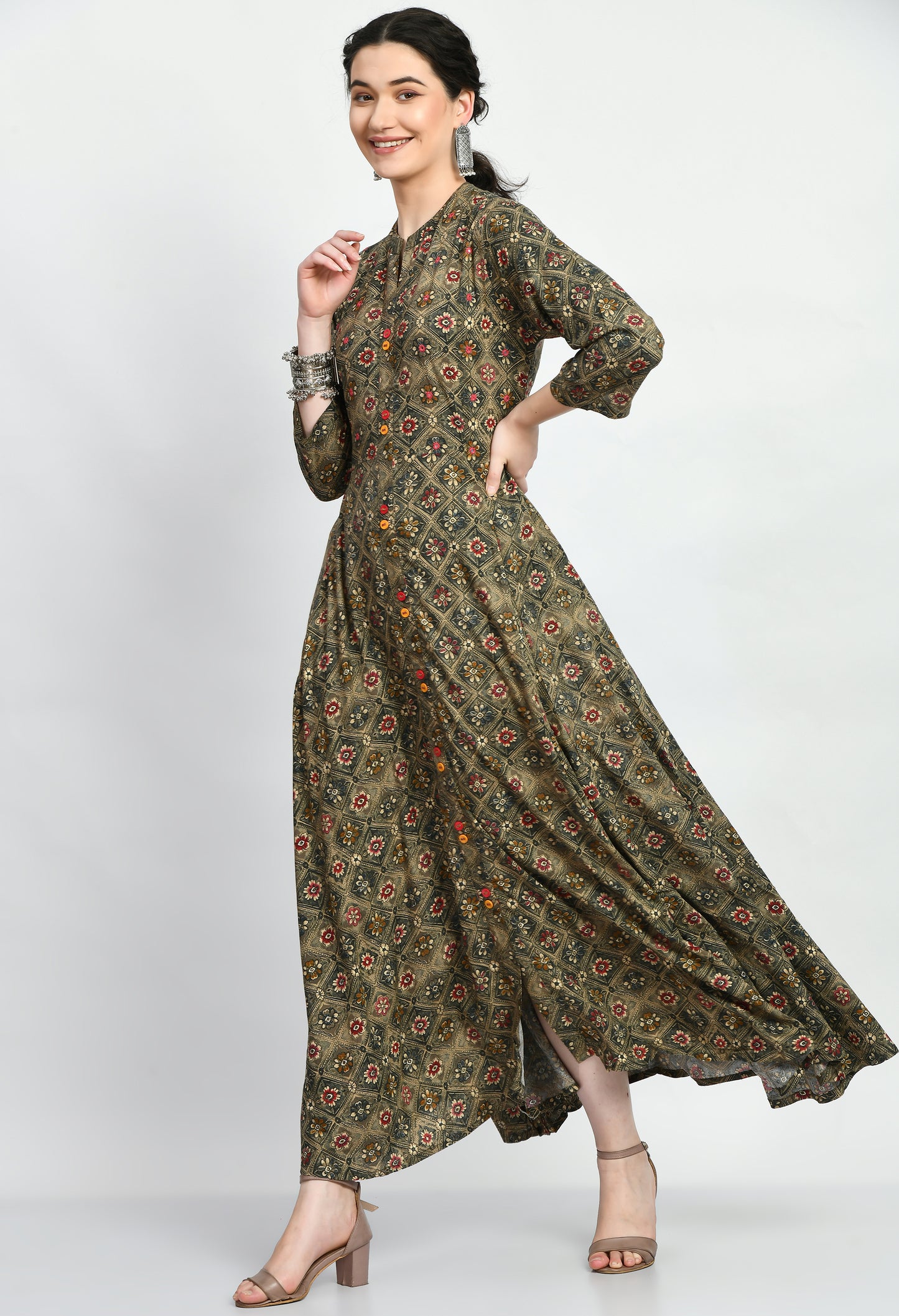 MAURYA Women’s Rayon A-Line Flared Long Dress for Casual & Festive Wear