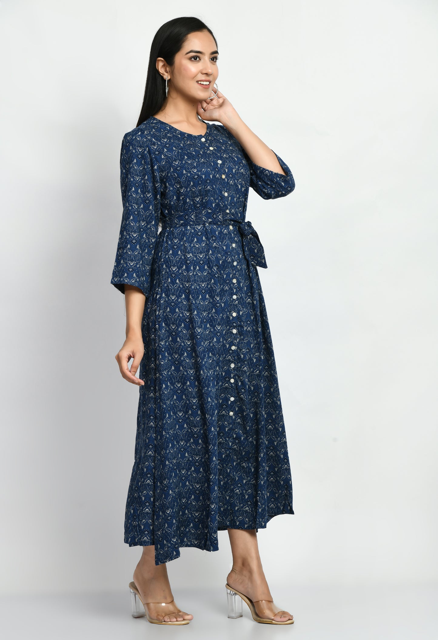 MUARYA Women’s Cotton Blend A-Line Long Dress for Casual & Festive Wear