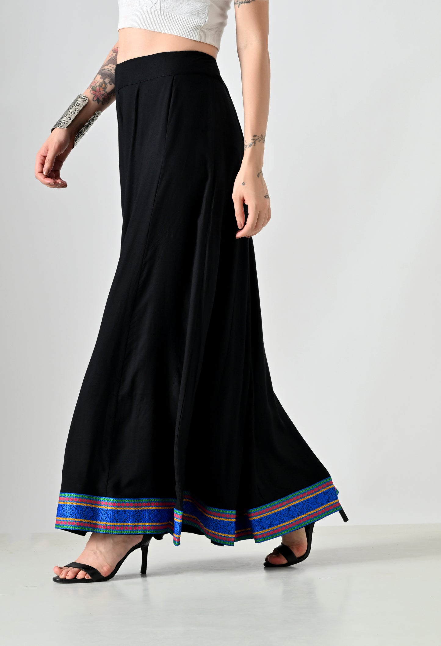 MAURYA Women Solid Rayon Palazzo with Elastic Waist & Lace Hem