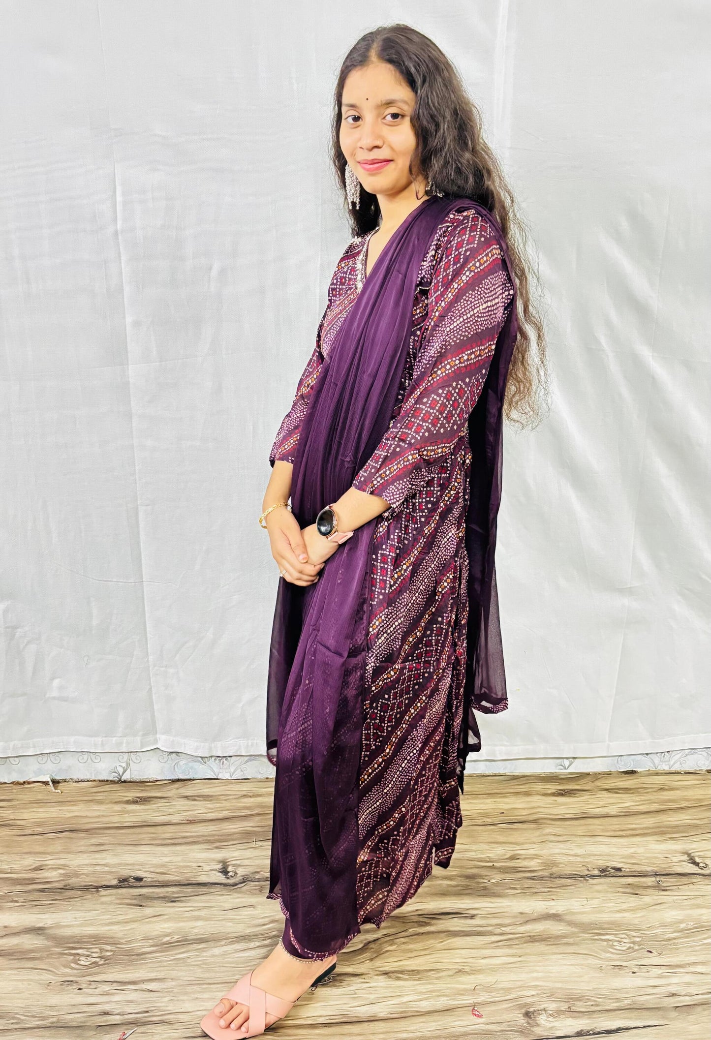 MAURYA Women Purple Printed Georgette Naira Set Set with Dupatta (WMKS019)