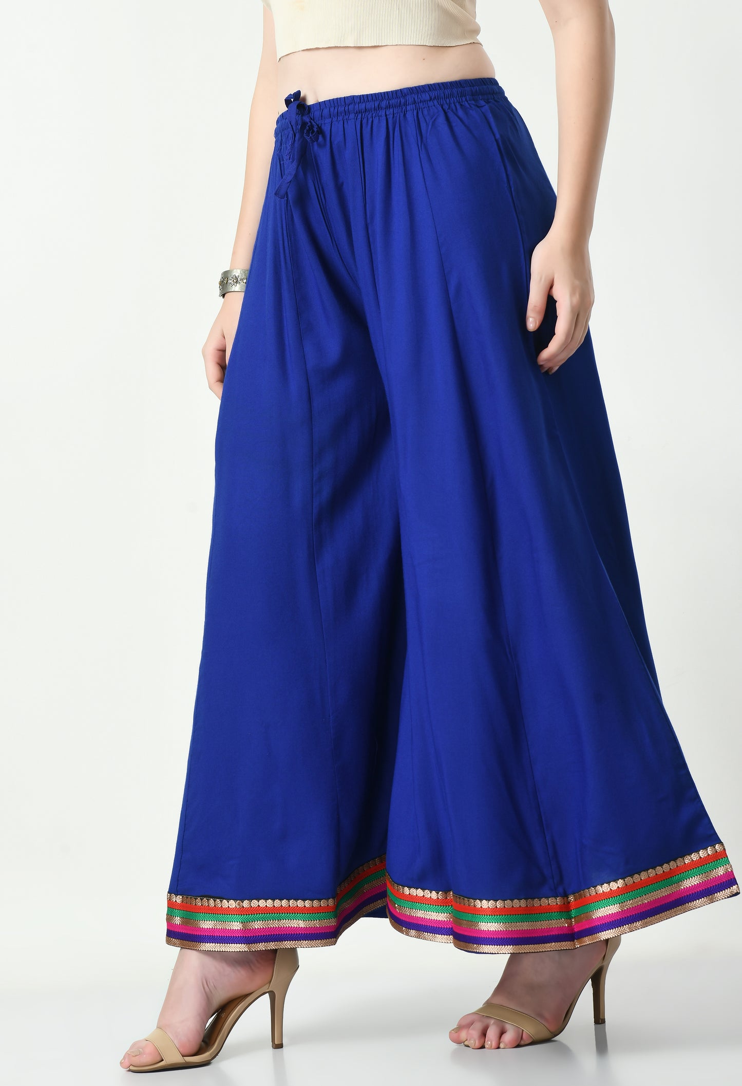 MAURYA Women Solid Rayon Palazzo with Elastic Waist & Lace Hem