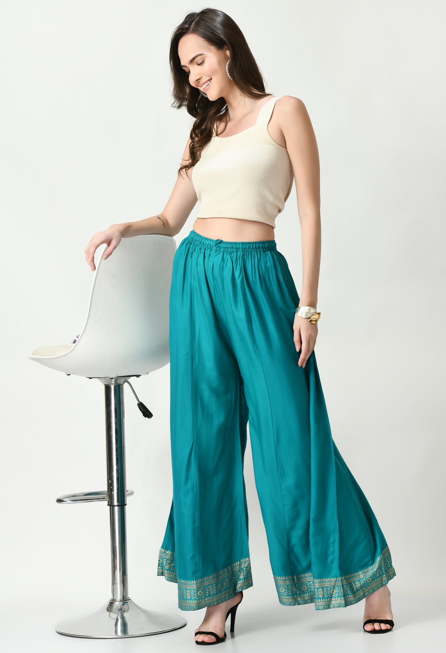MAURYA Women Solid Rayon Palazzo with Elastic Waist & Lace Hem