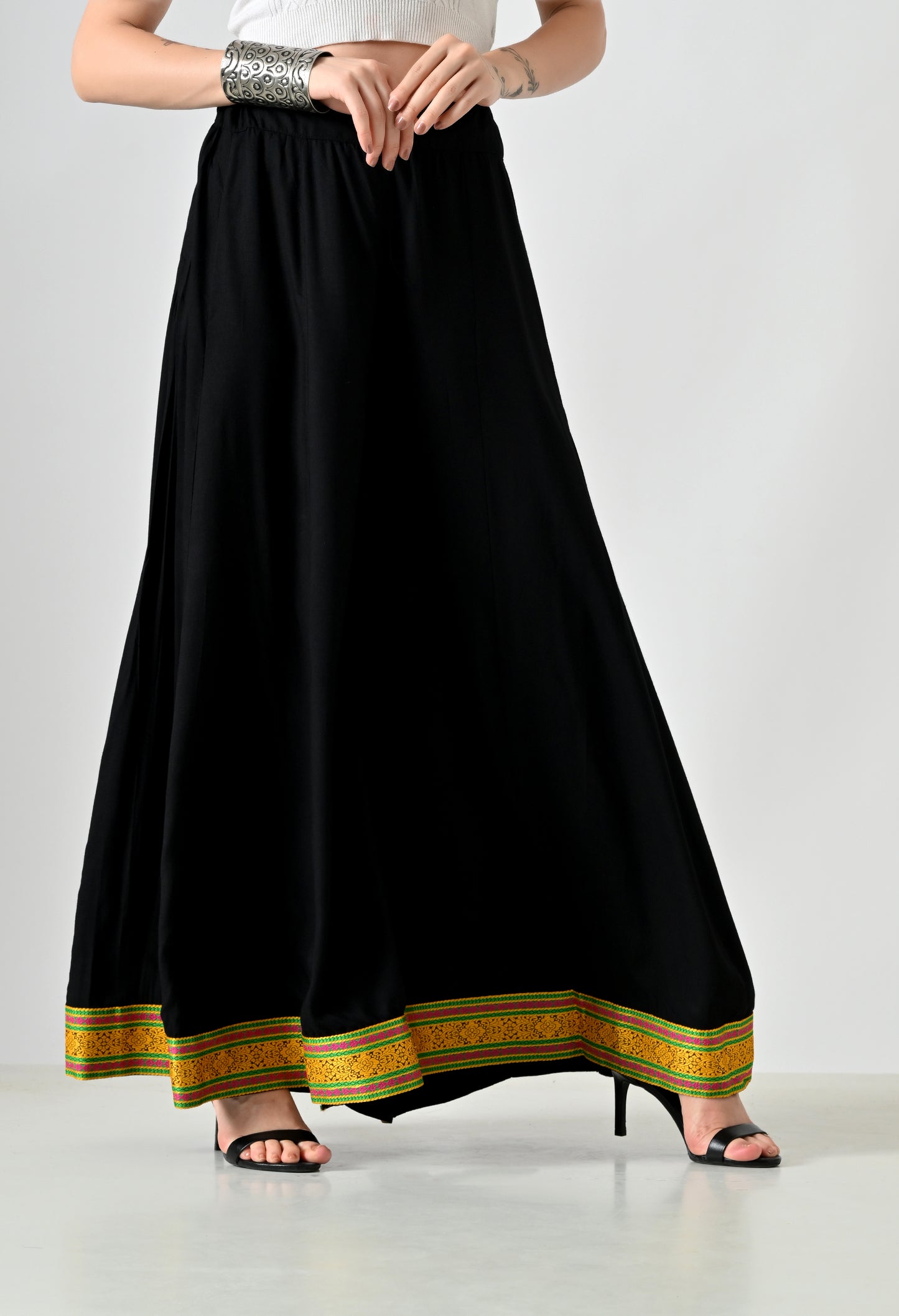 MAURYA Women Solid Rayon Palazzo with Elastic Waist & Lace Hem