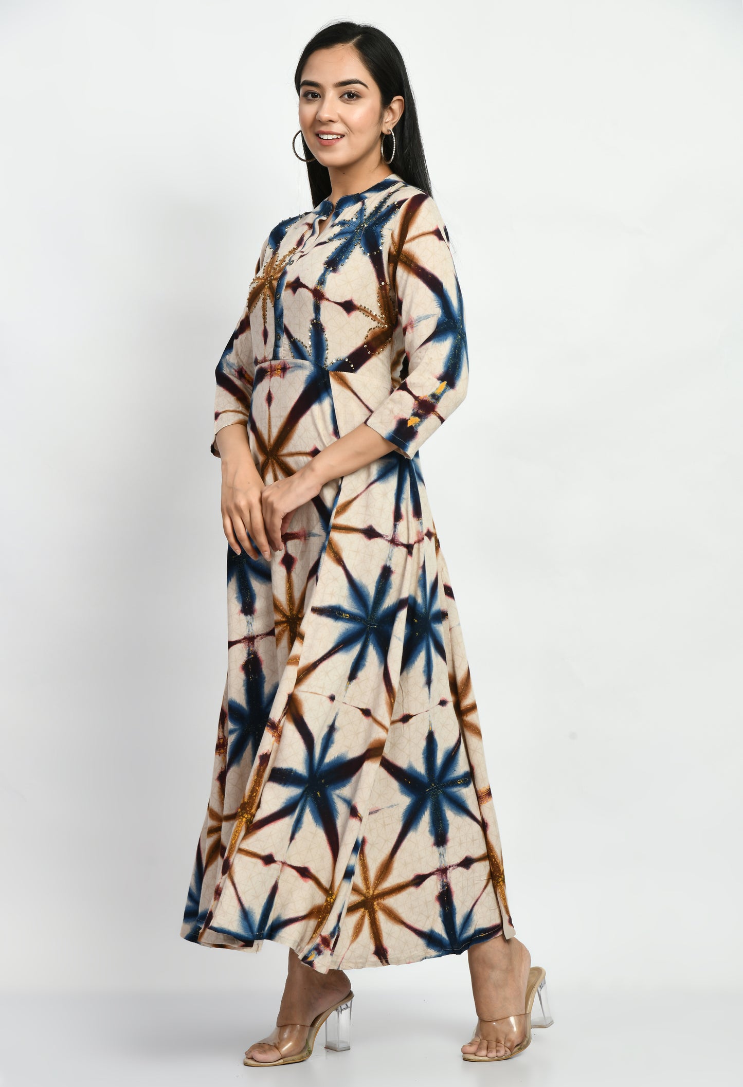 MAURYA Women’s Rayon A-Line Long Flared Dress for Casual & Festive Wear