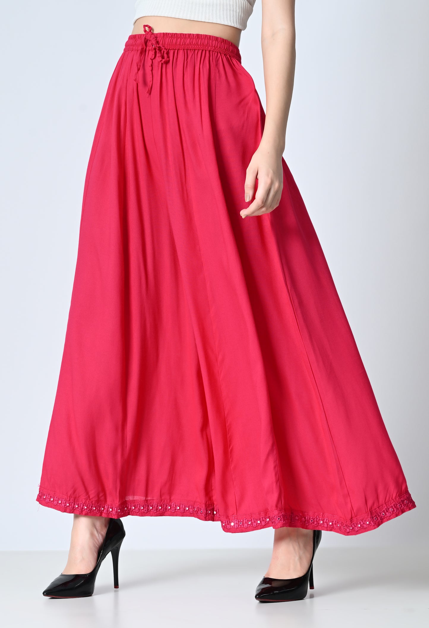 MAURYA Women Solid Rayon Palazzo with Elastic Waist & Lace Hem