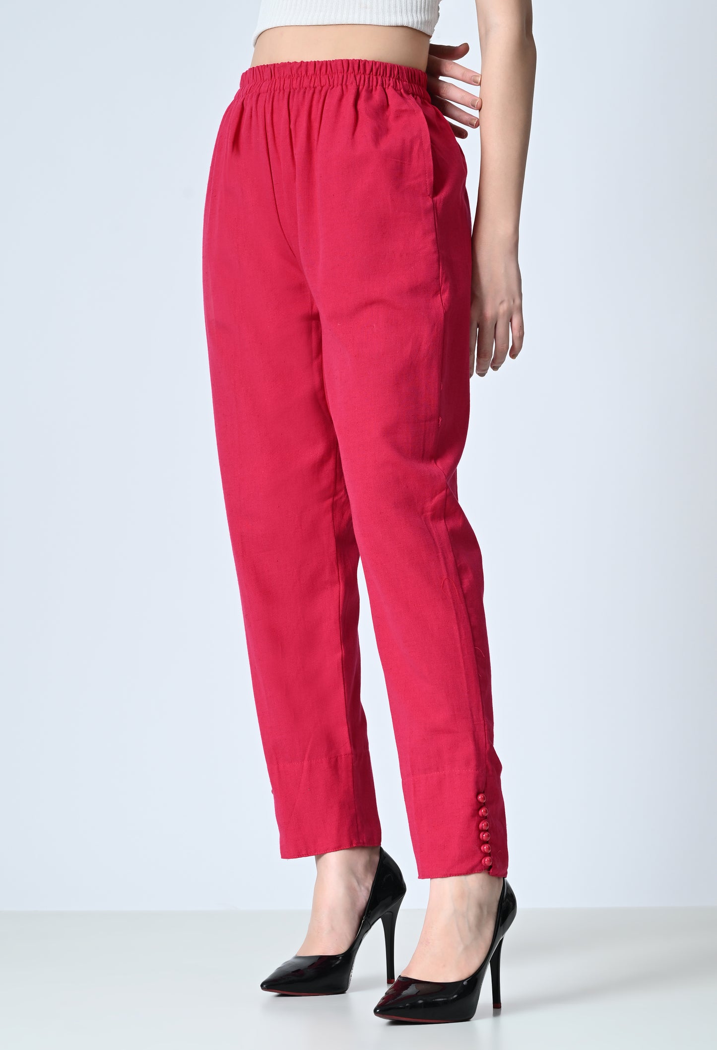 MAURYA Women’s Cotton Straight Fit Pants with Side Pockets & Button Detail