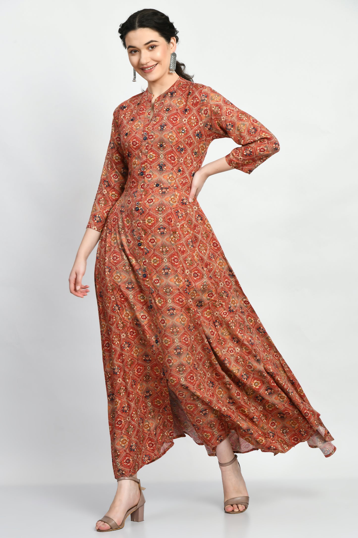MAURYA Women’s Rayon A-Line Flared Long Dress for Casual & Festive Wear