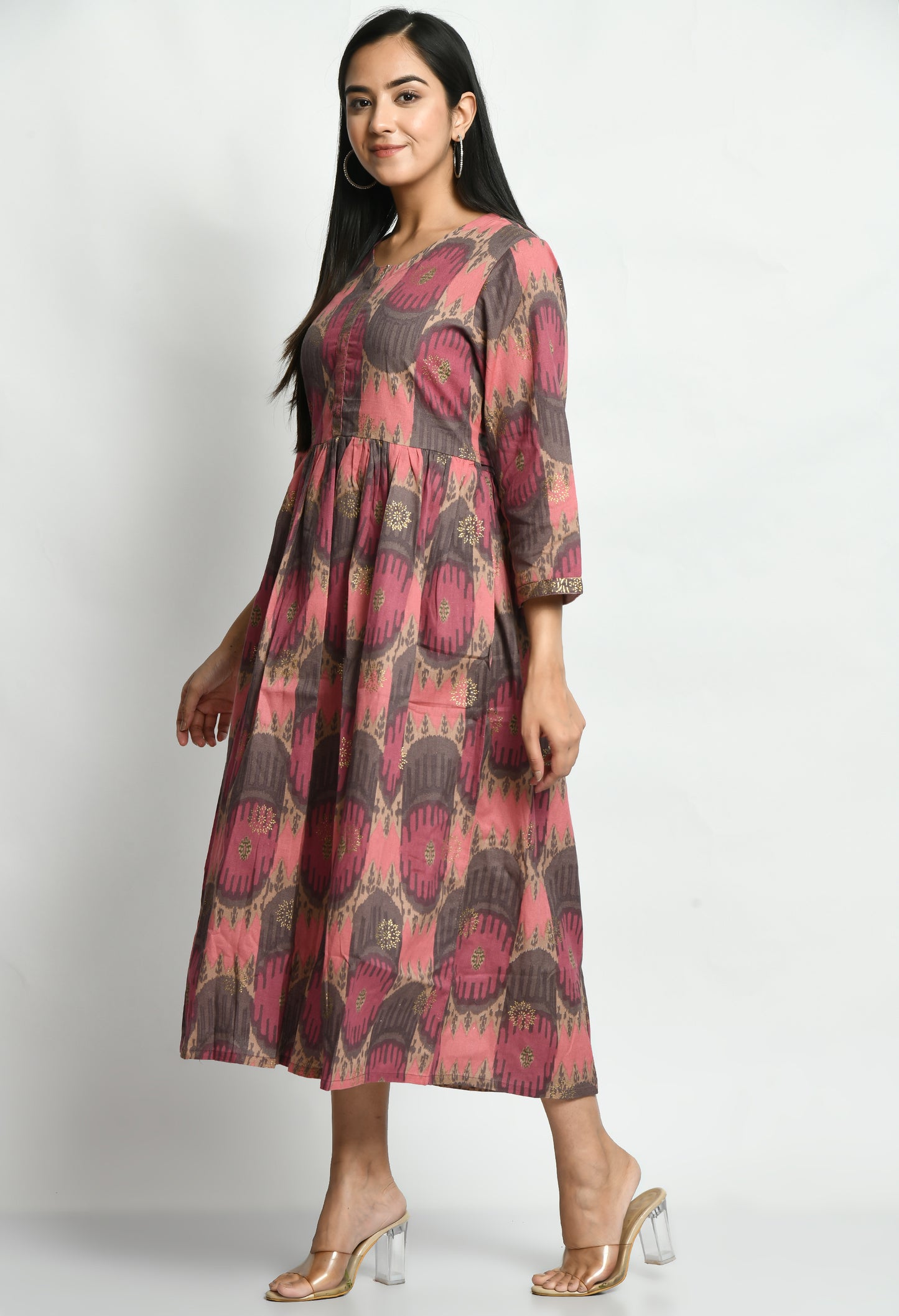 MUARYA Women’s Cotton Blend A-Line Long Dress for Casual & Festive Wear