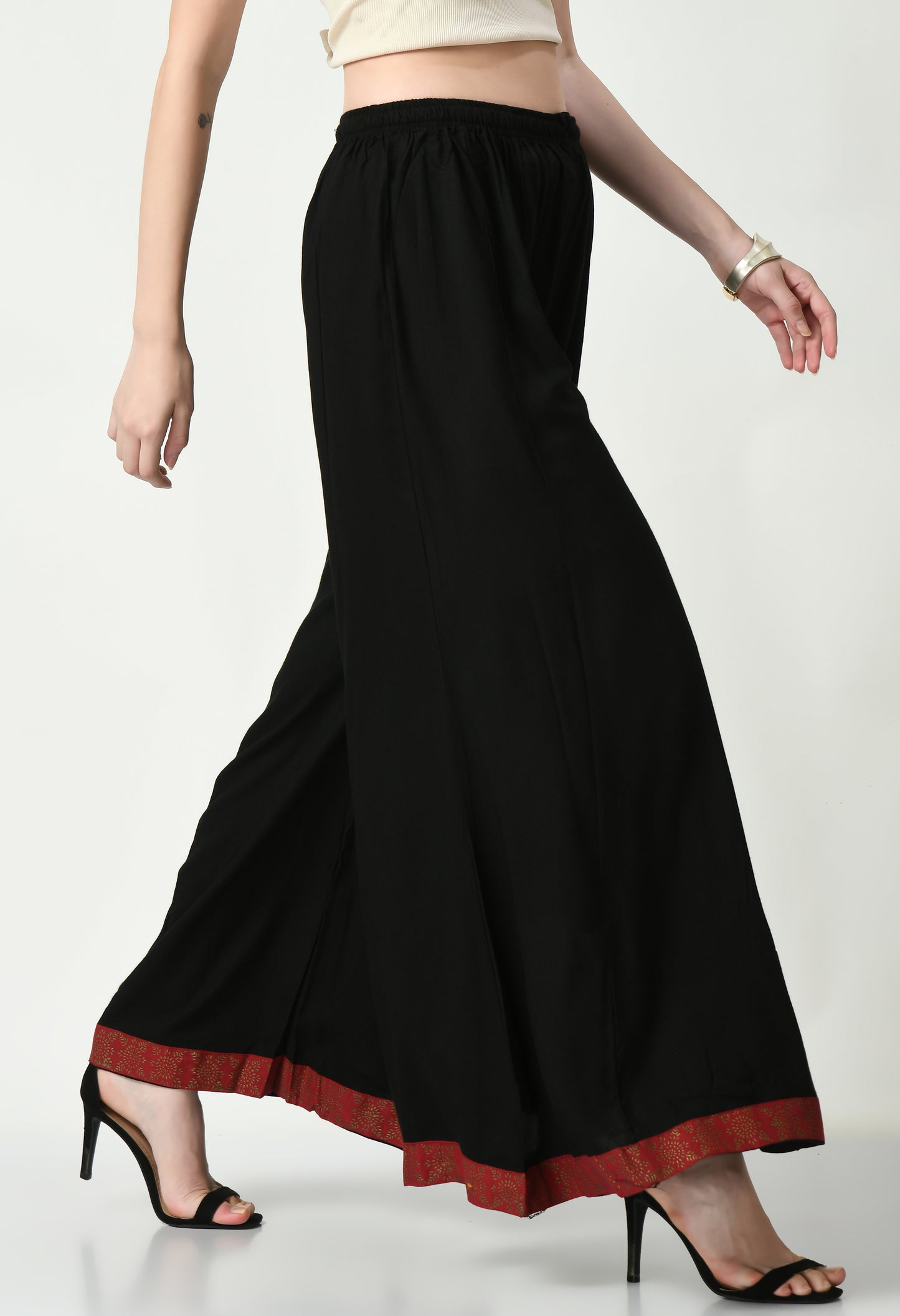 MAURYA Women Solid Rayon Palazzo with Elastic Waist & Lace Hem