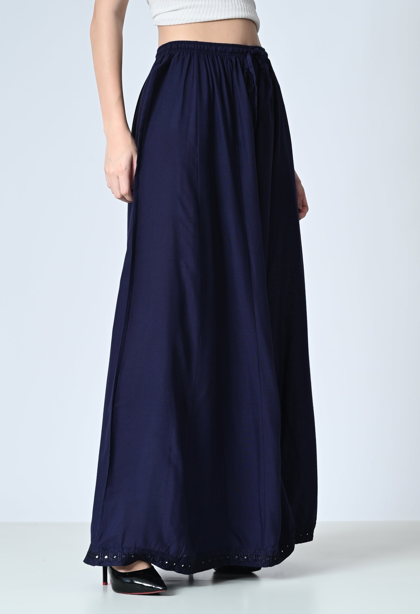 MAURYA Women Solid Rayon Palazzo with Elastic Waist & Lace Hem