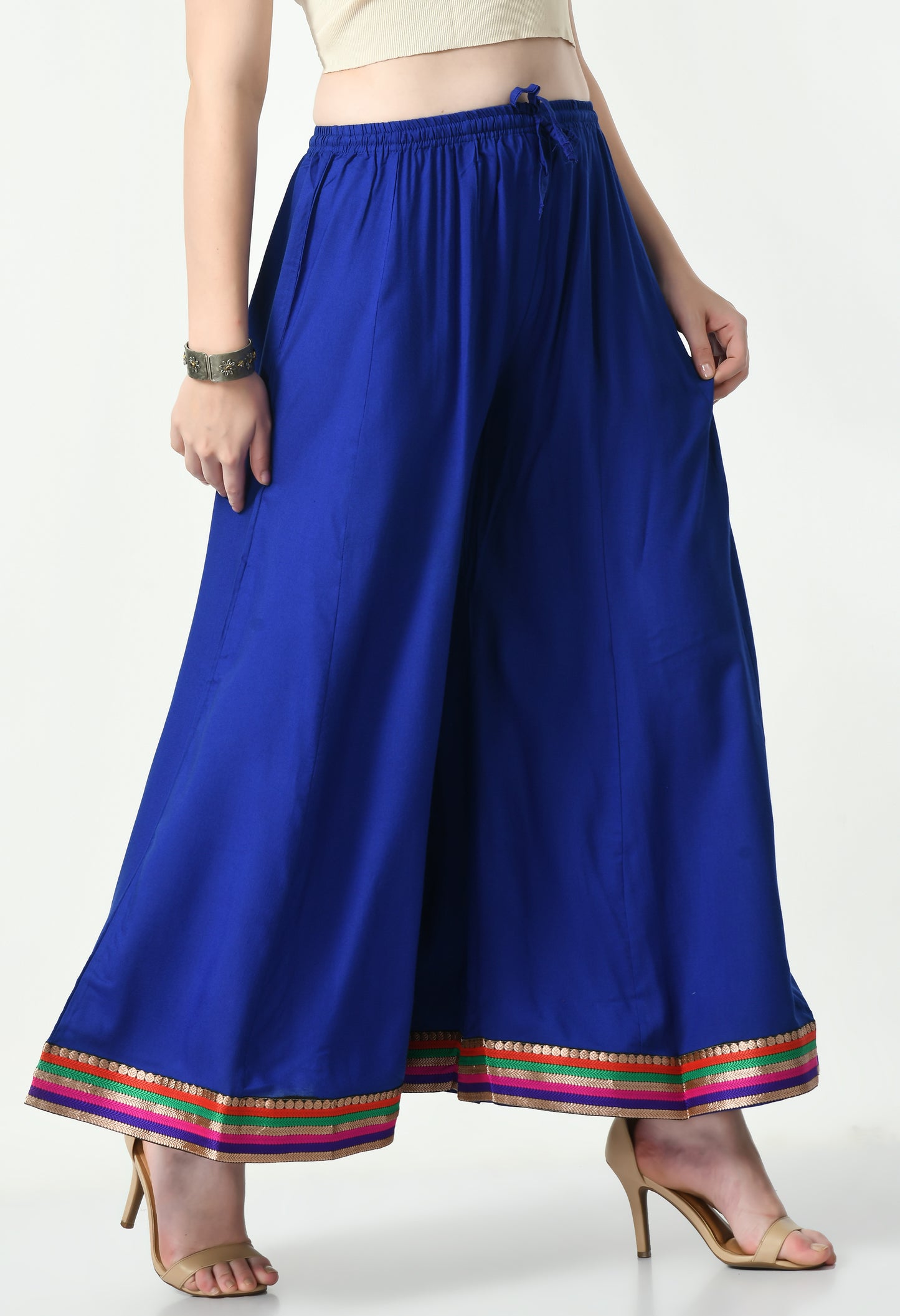 MAURYA Women Solid Rayon Palazzo with Elastic Waist & Lace Hem