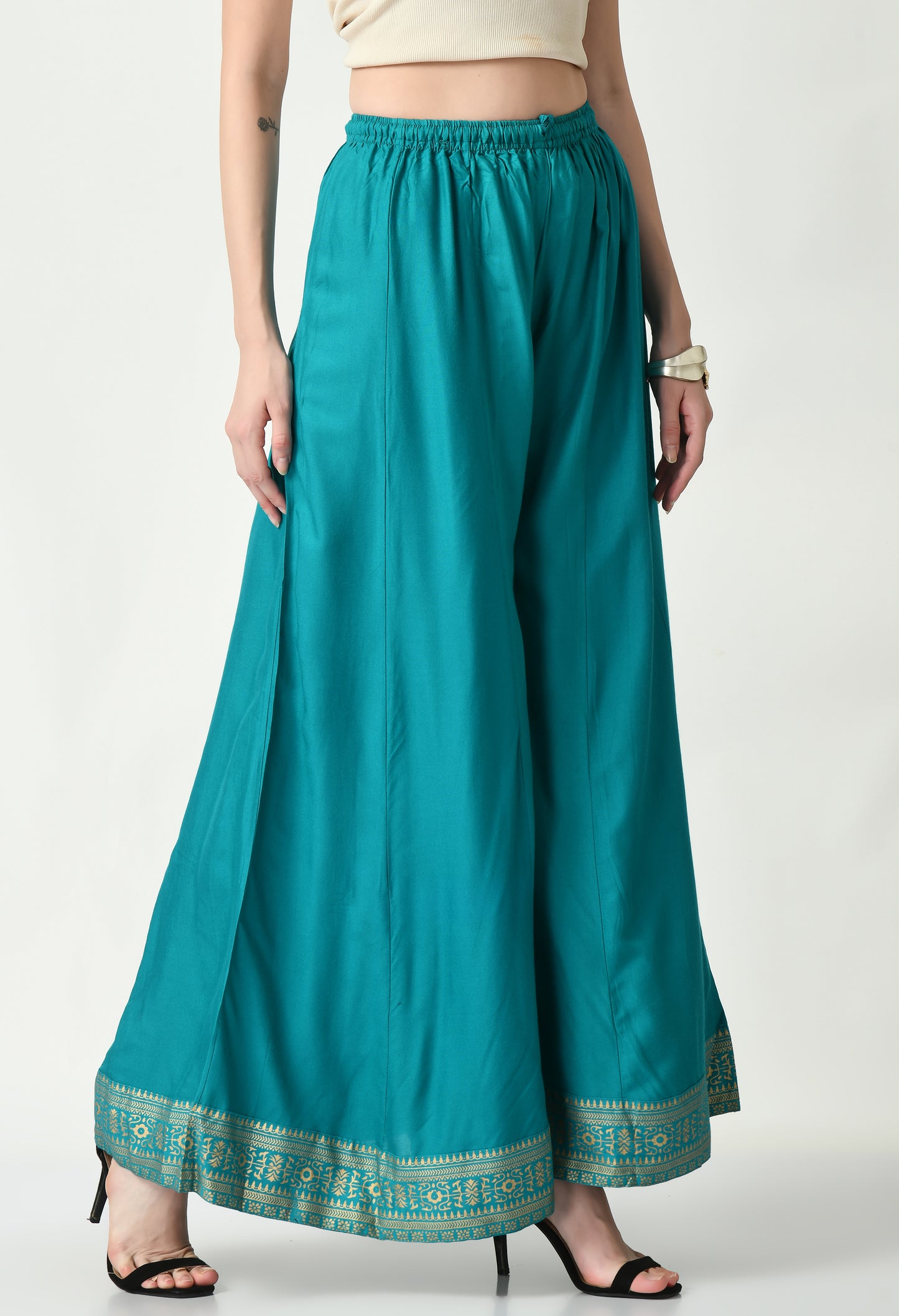 MAURYA Women Solid Rayon Palazzo with Elastic Waist & Lace Hem