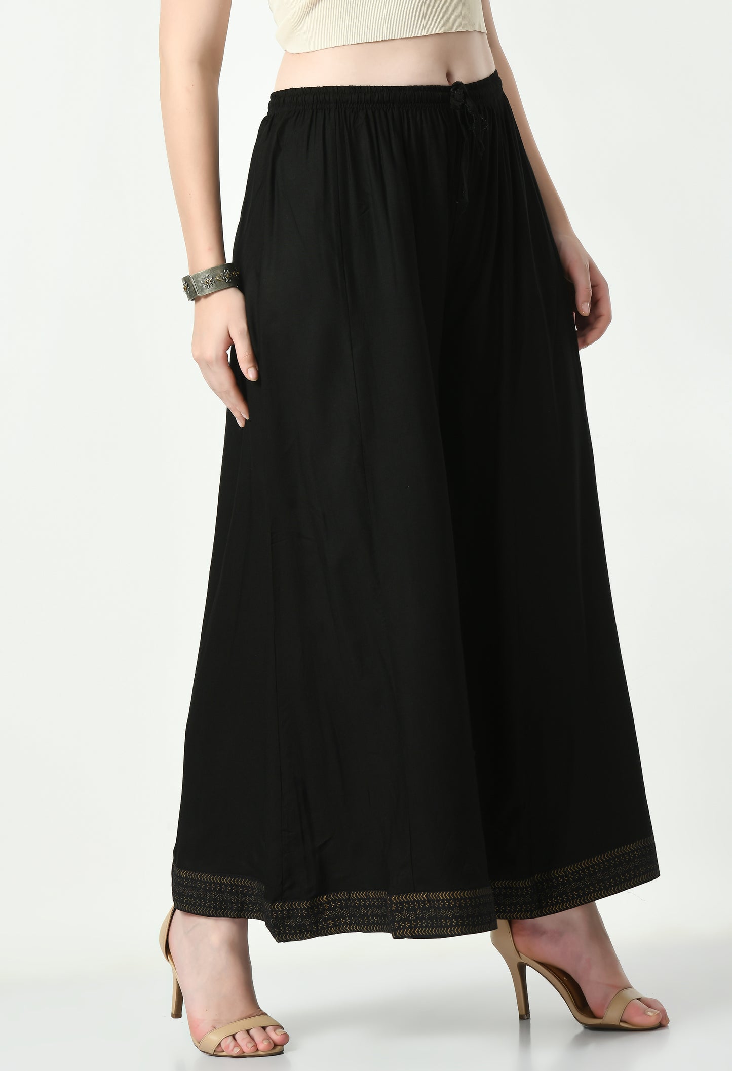 MAURYA Women Solid Rayon Palazzo with Elastic Waist & Lace Hem