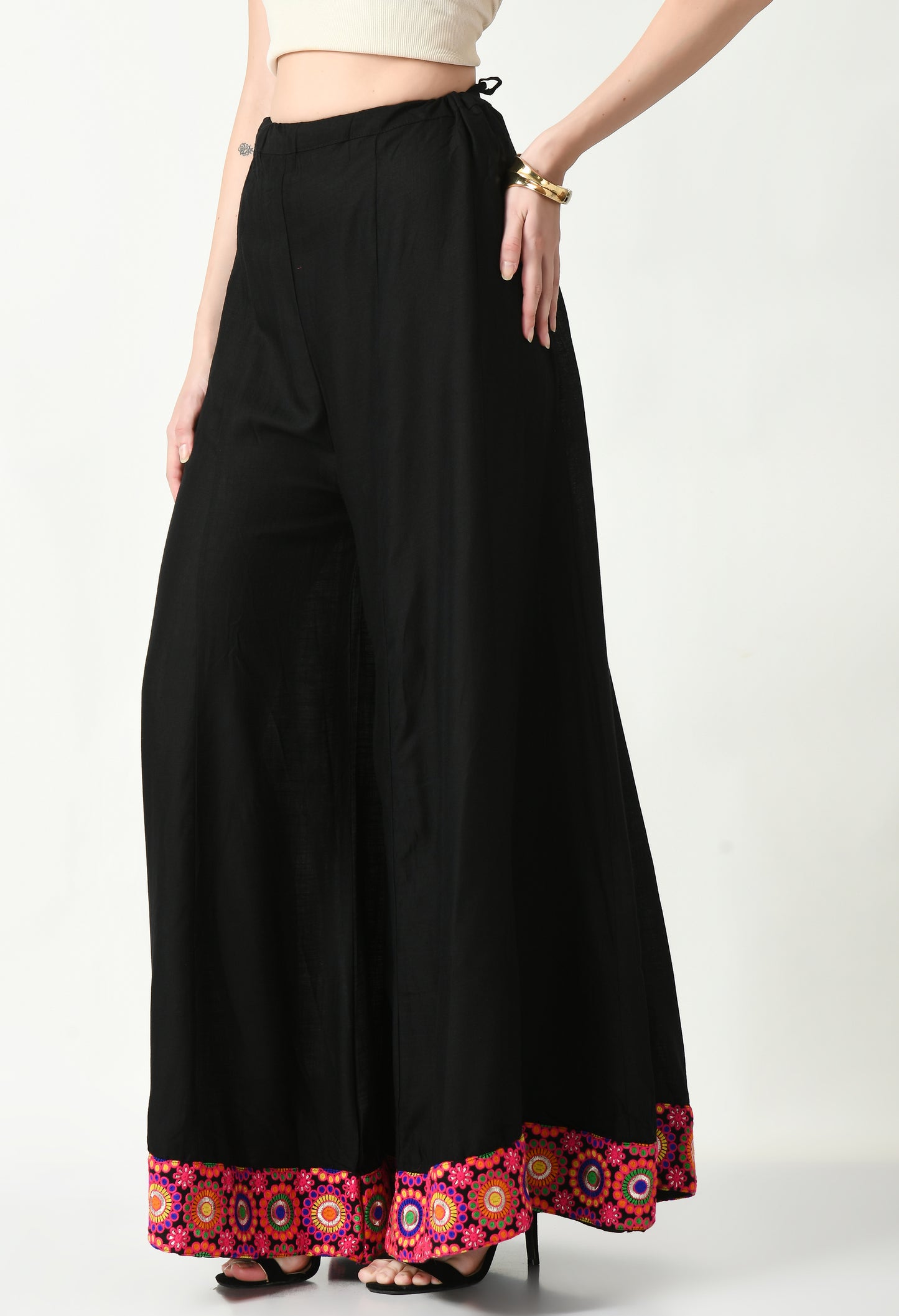 MAURYA Women Solid Rayon Palazzo with Elastic Waist & Lace Hem