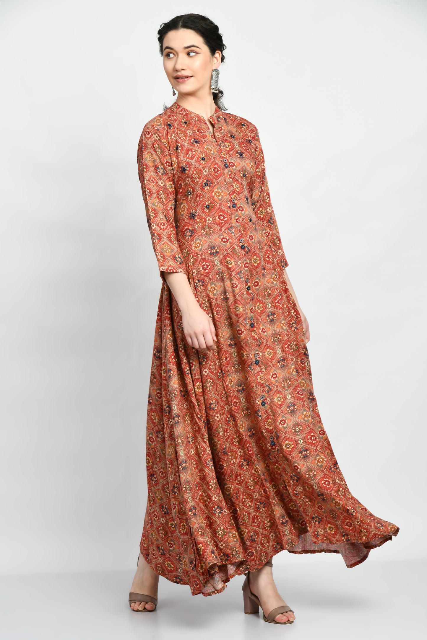 MAURYA Women’s Rayon A-Line Flared Long Dress for Casual & Festive Wear