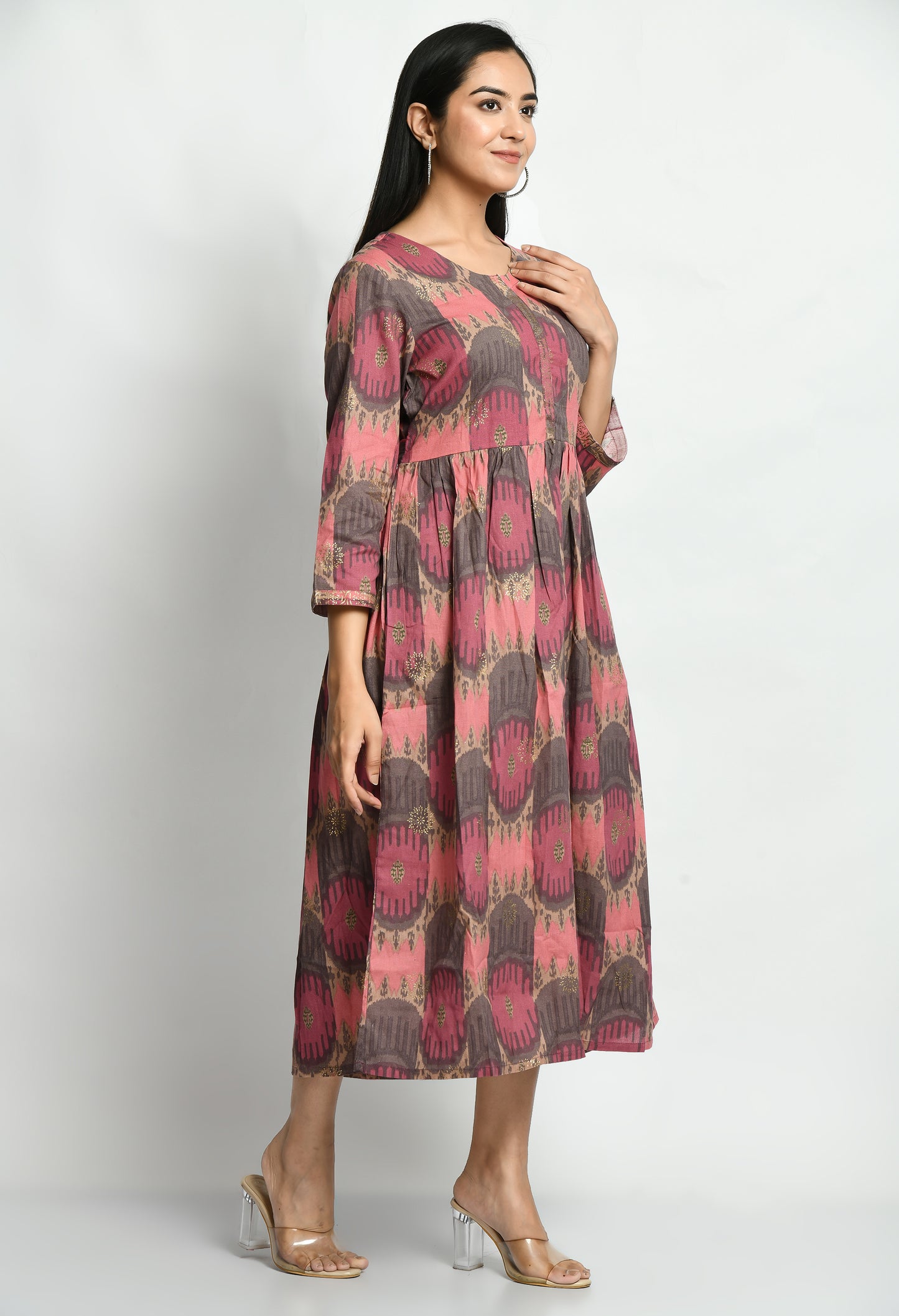 MUARYA Women’s Cotton Blend A-Line Long Dress for Casual & Festive Wear