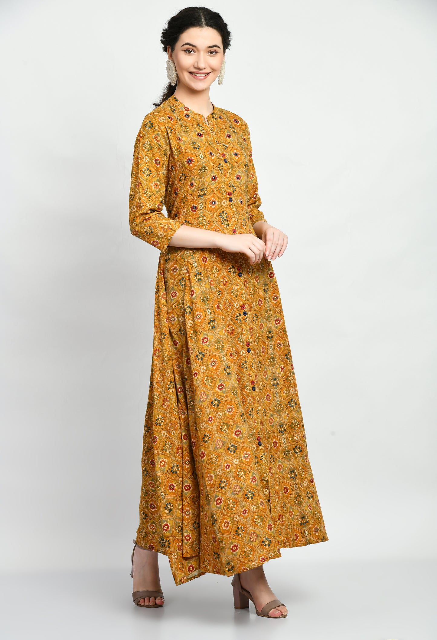 MAURYA Women’s Rayon A-Line Flared Long Dress for Casual & Festive Wear