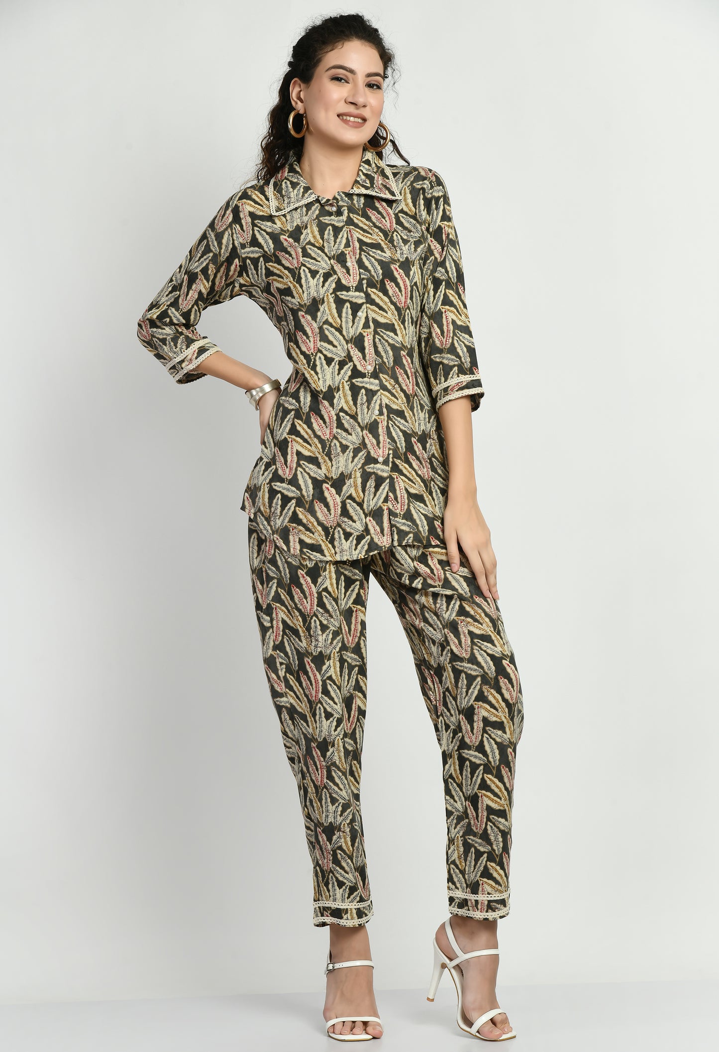 MAURYA Women’s Rayon Printed Co-Ord Set | Shirt Top & Pants