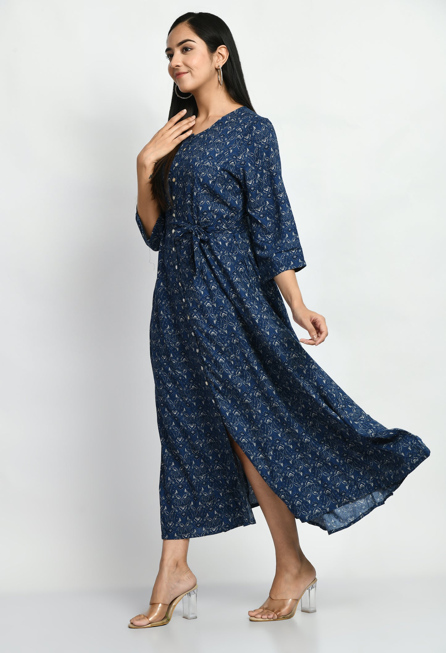 MUARYA Women’s Cotton Blend A-Line Long Dress for Casual & Festive Wear