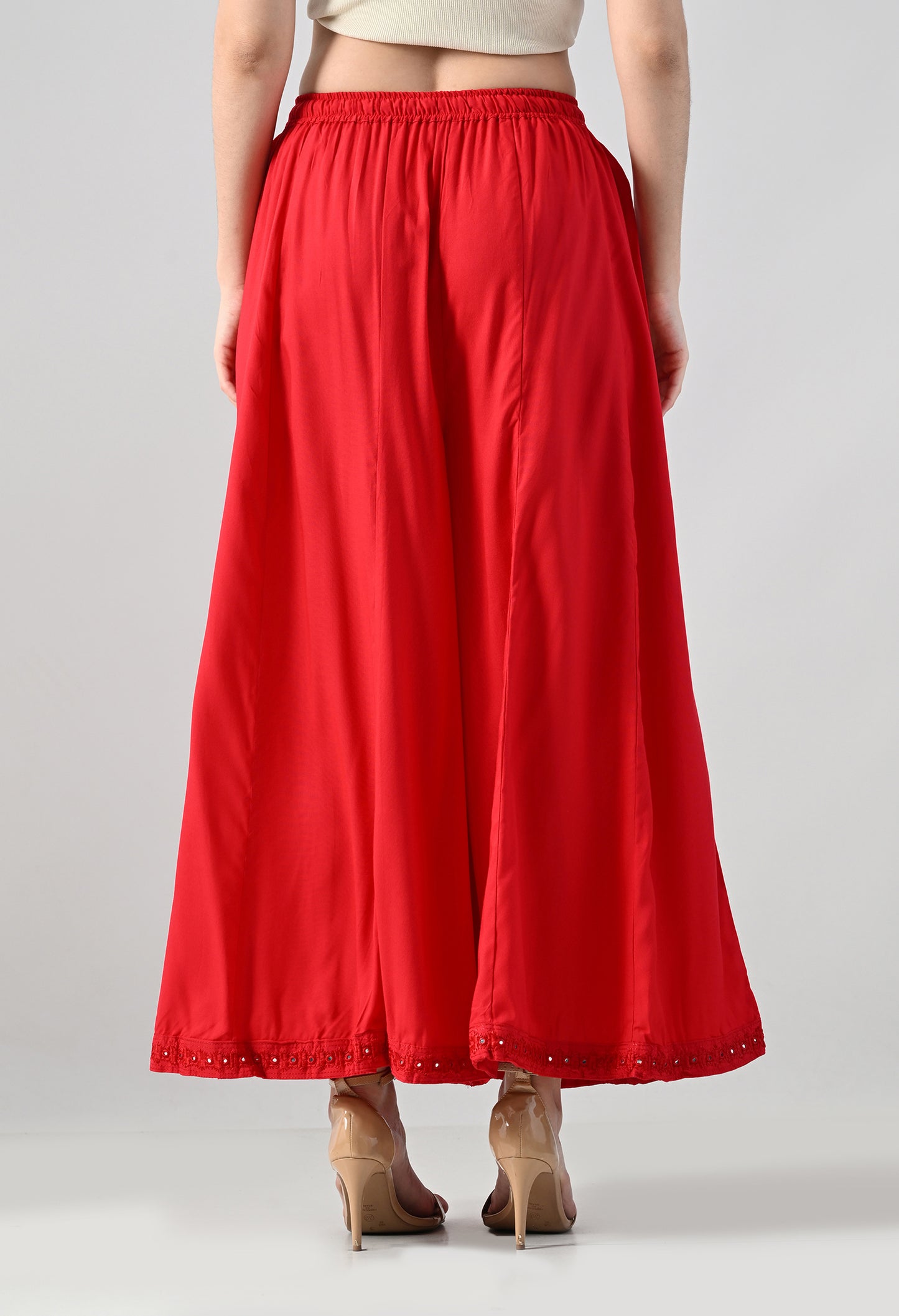 MAURYA Women Solid Rayon Palazzo with Elastic Waist & Lace Hem