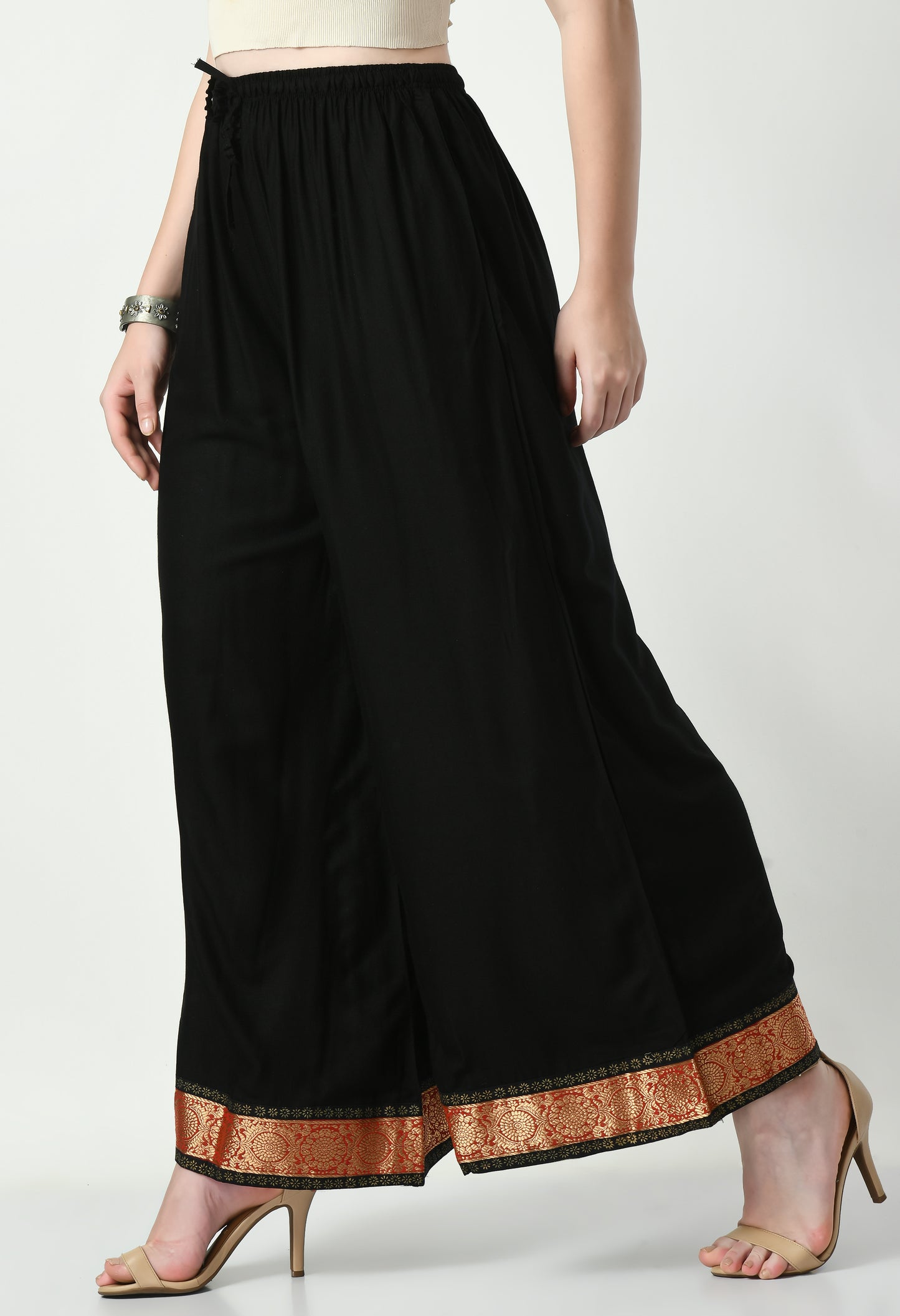 MAURYA Women Solid Rayon Palazzo with Elastic Waist & Lace Hem
