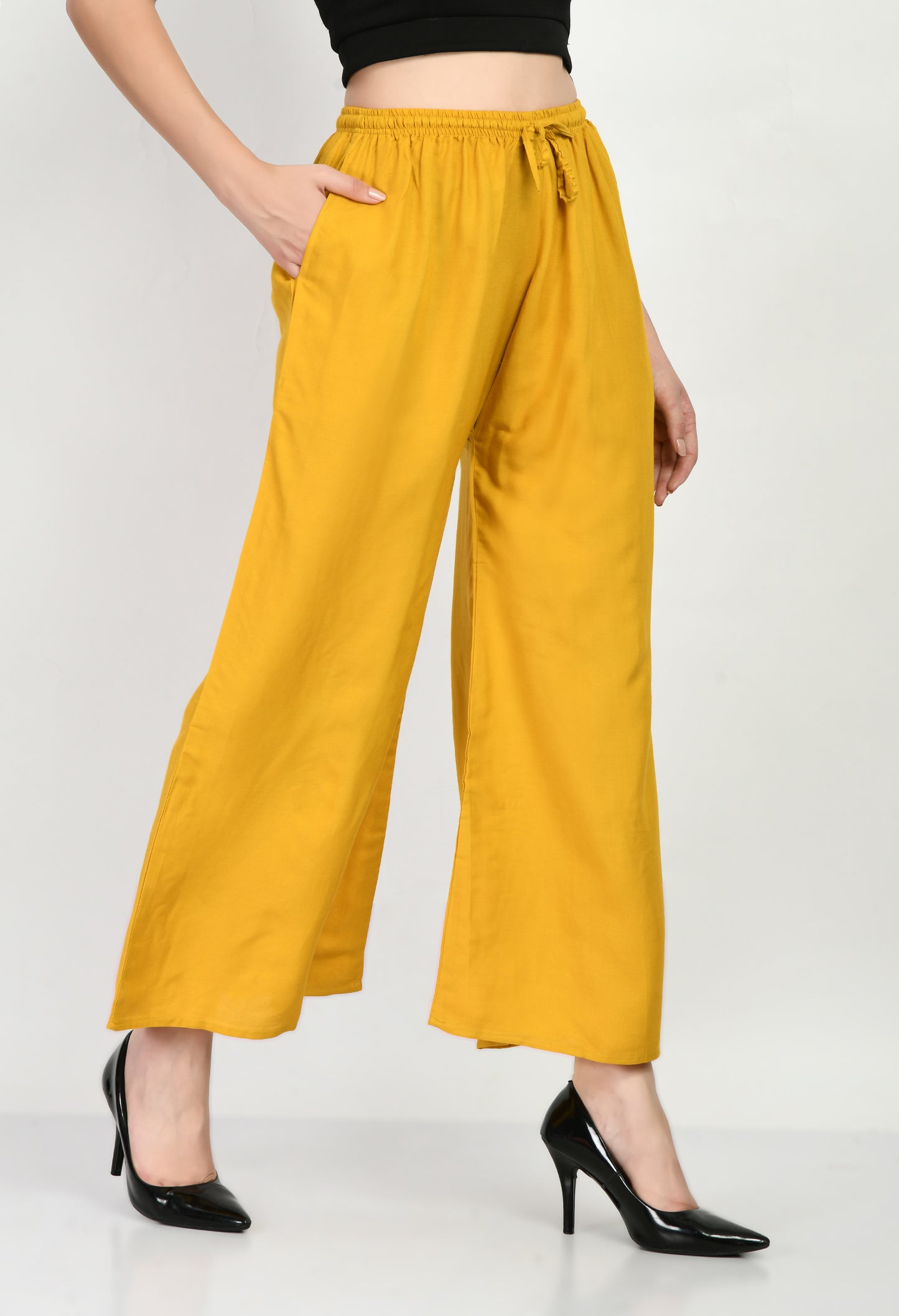 MAURYA Women's Rayon Mustard Solid Elasticated Regular Palazzo (MPL002)
