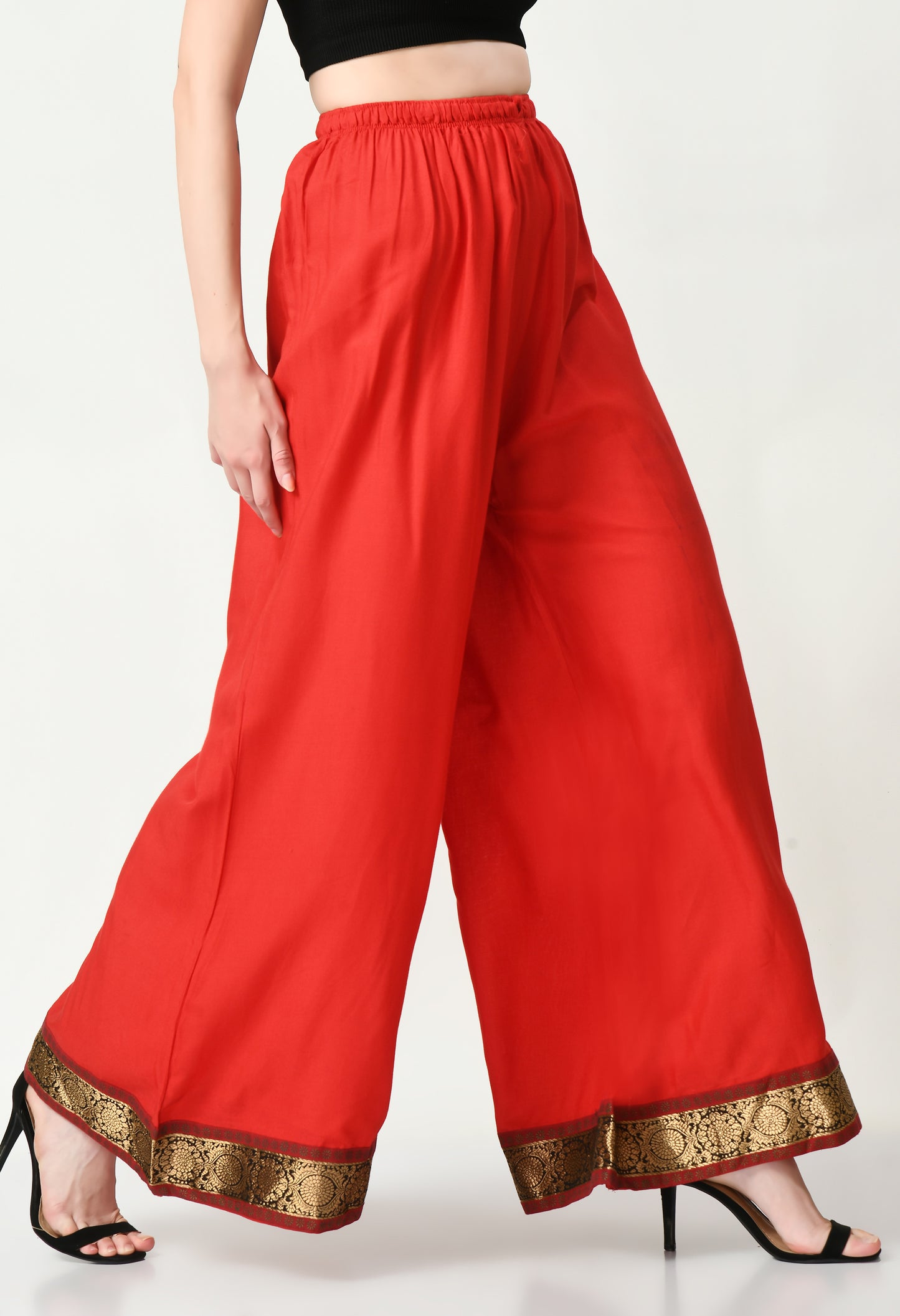 MAURYA Women Solid Rayon Palazzo with Elastic Waist & Lace Hem
