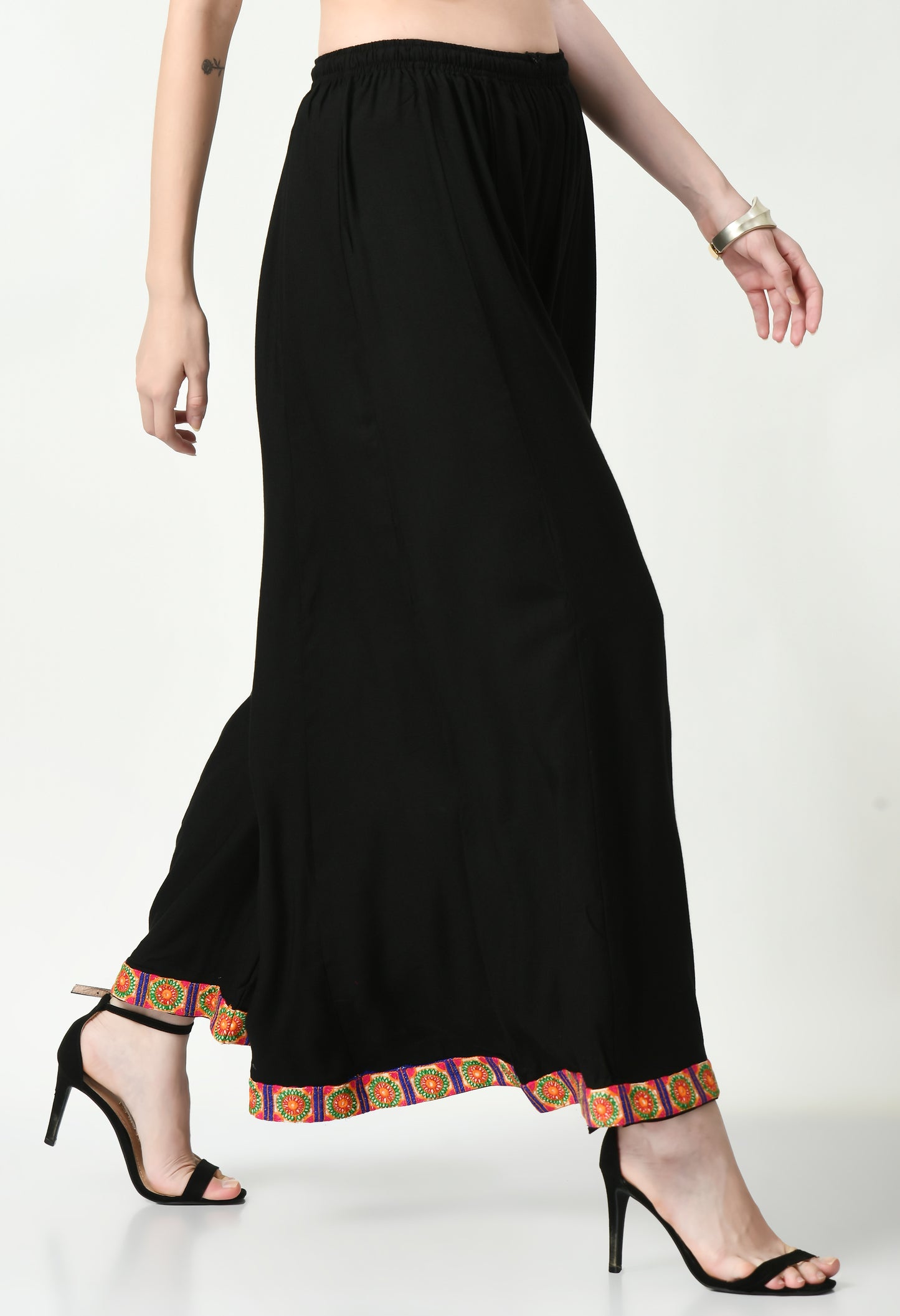 MAURYA Women Solid Rayon Palazzo with Elastic Waist & Lace Hem
