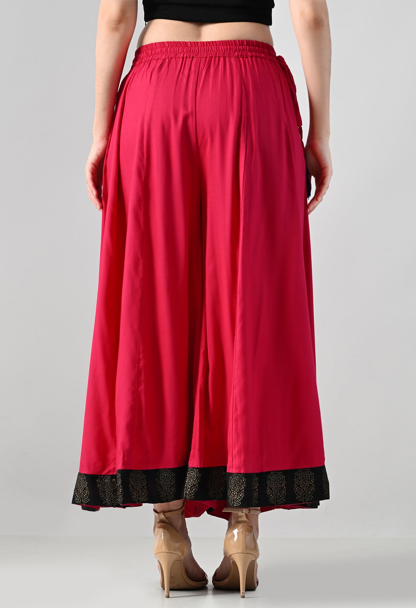 MAURYA Women Solid Rayon Palazzo with Elastic Waist & Lace Hem