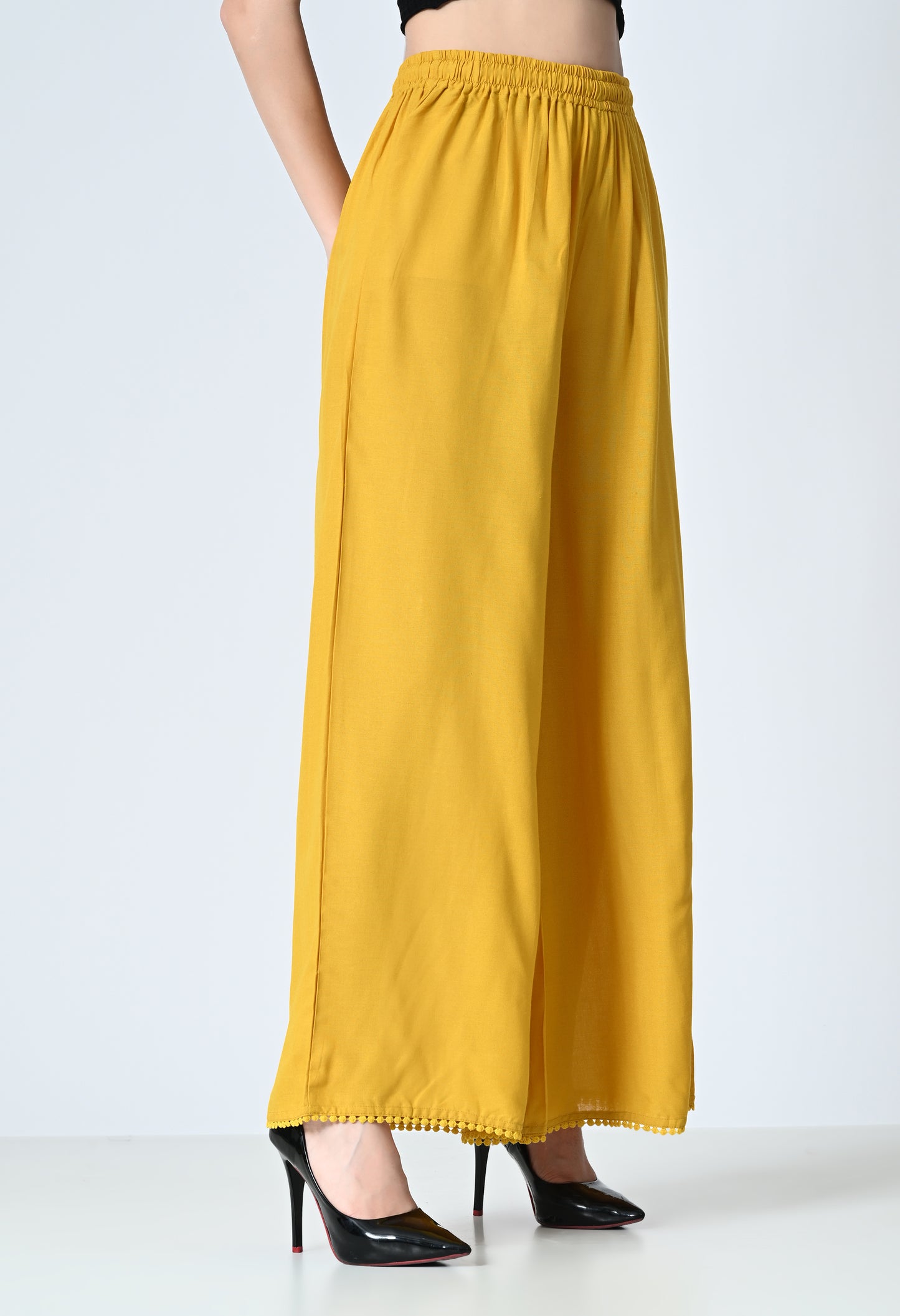 MAURYA Women Solid Rayon Palazzo with Elastic Waist & Lace Hem