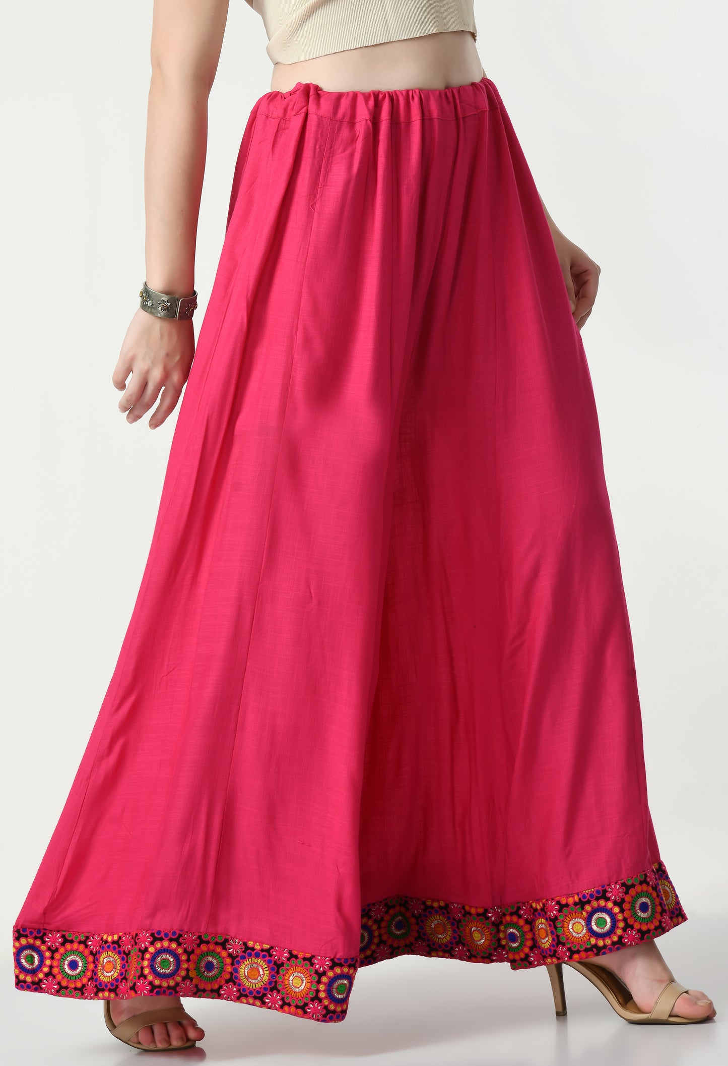 MAURYA Women Solid Rayon Palazzo with Elastic Waist & Lace Hem