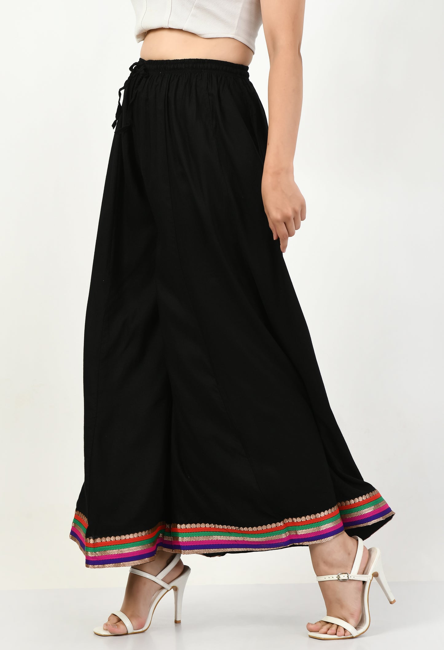 MAURYA Women Solid Rayon Palazzo with Elastic Waist & Lace Hem