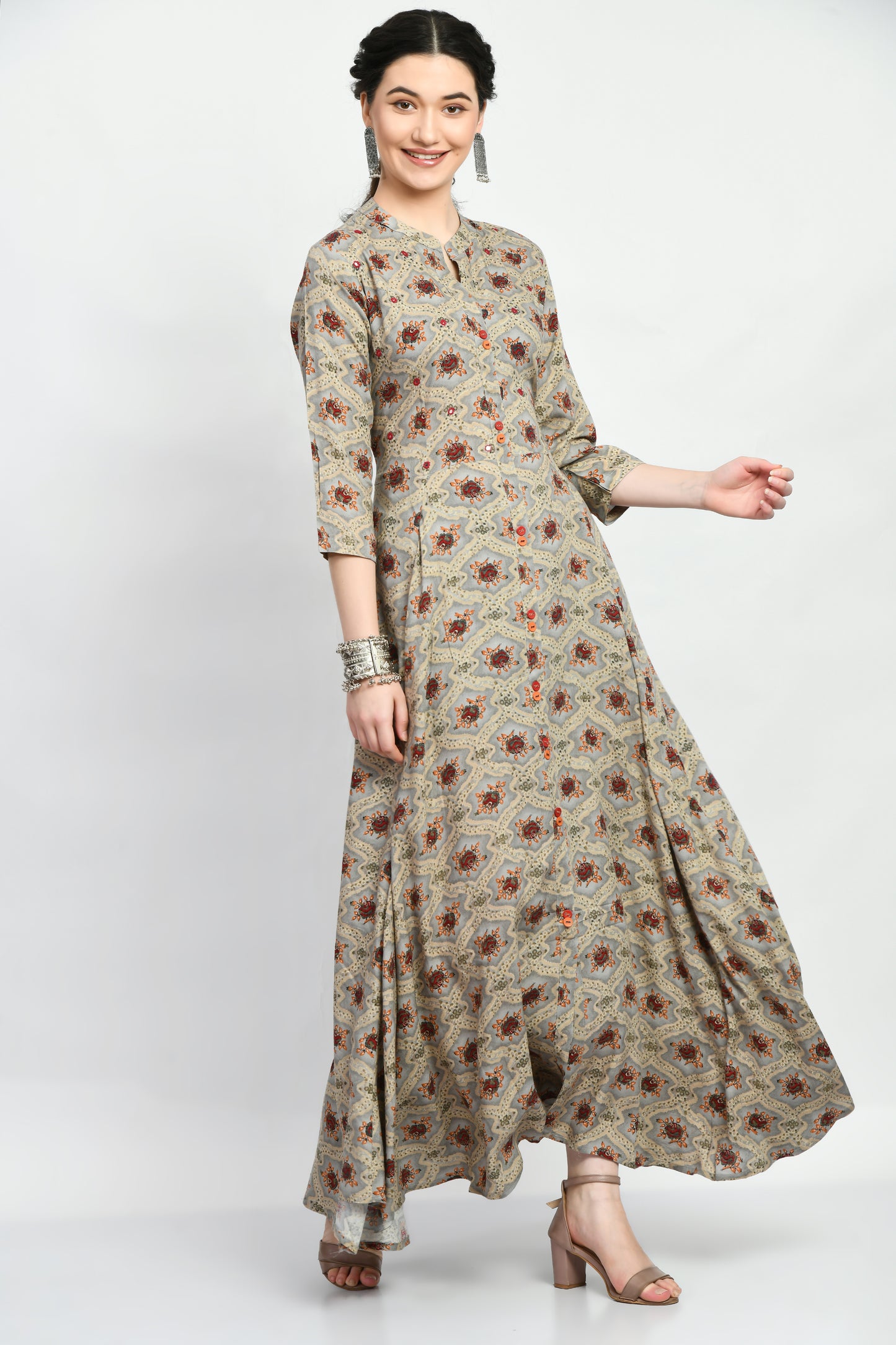 MAURYA Women’s Rayon A-Line Flared Long Dress for Casual & Festive Wear