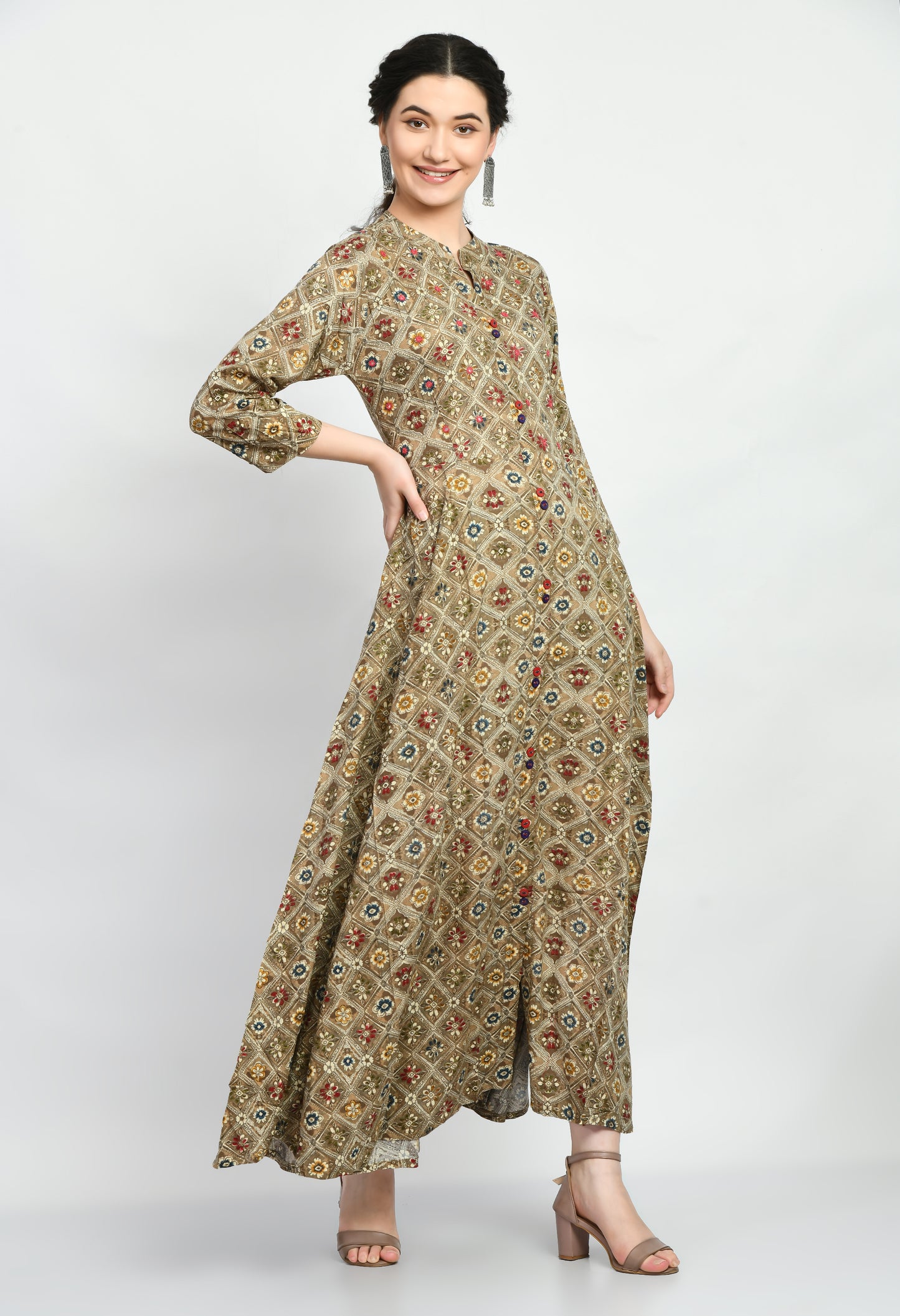 MAURYA Women’s Rayon A-Line Flared Long Dress for Casual & Festive Wear