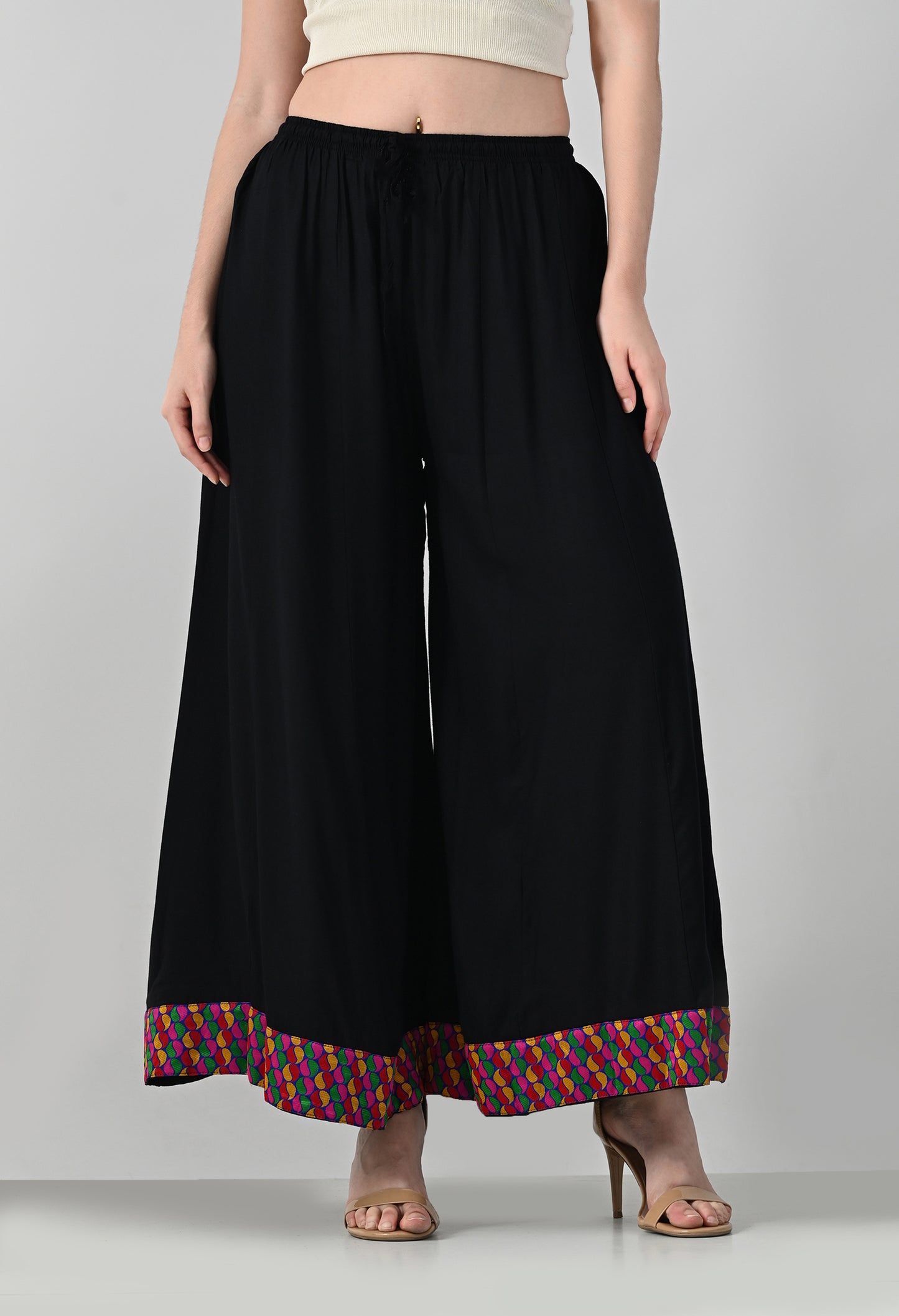 MAURYA Women Solid Rayon Palazzo with Elastic Waist & Lace Hem