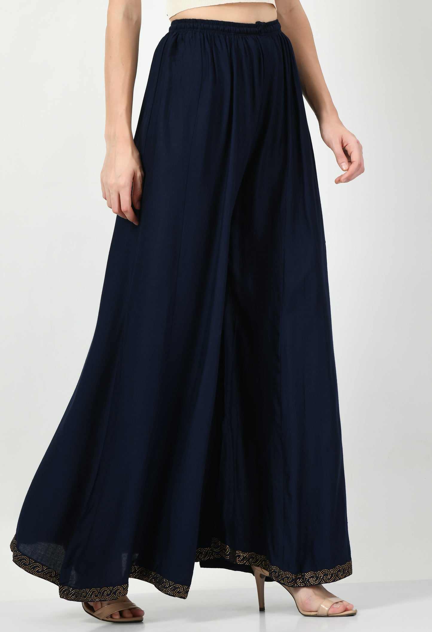 MAURYA Women Solid Rayon Palazzo with Elastic Waist & Lace Hem