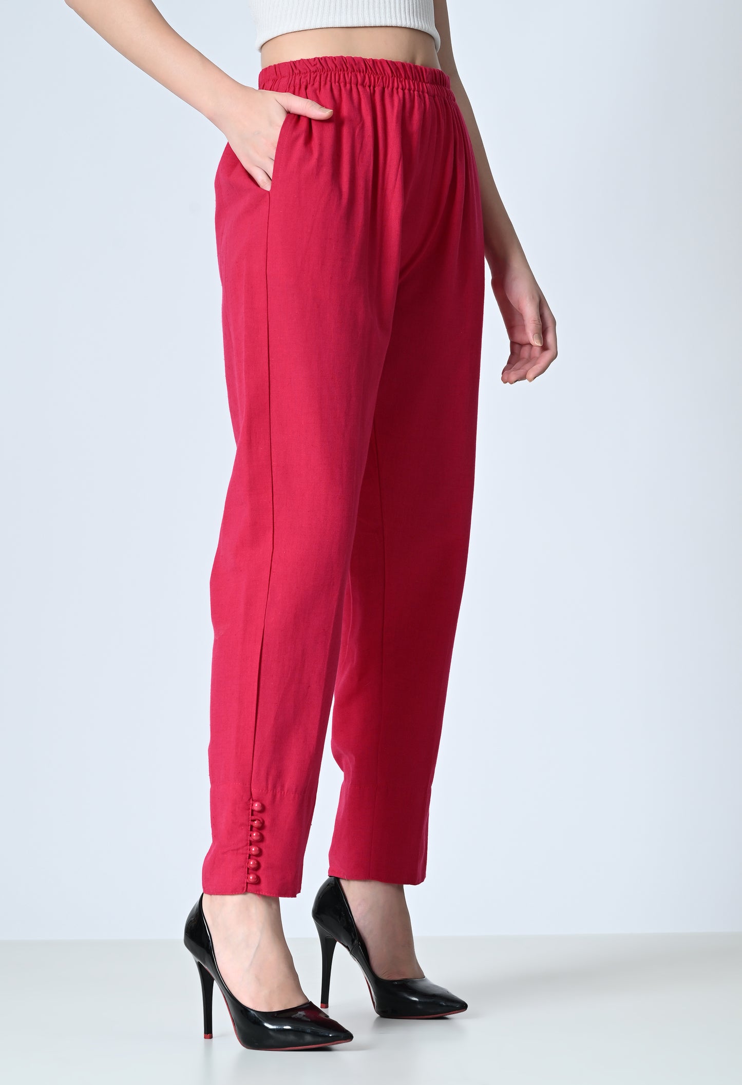 MAURYA Women’s Cotton Straight Fit Pants with Side Pockets & Button Detail