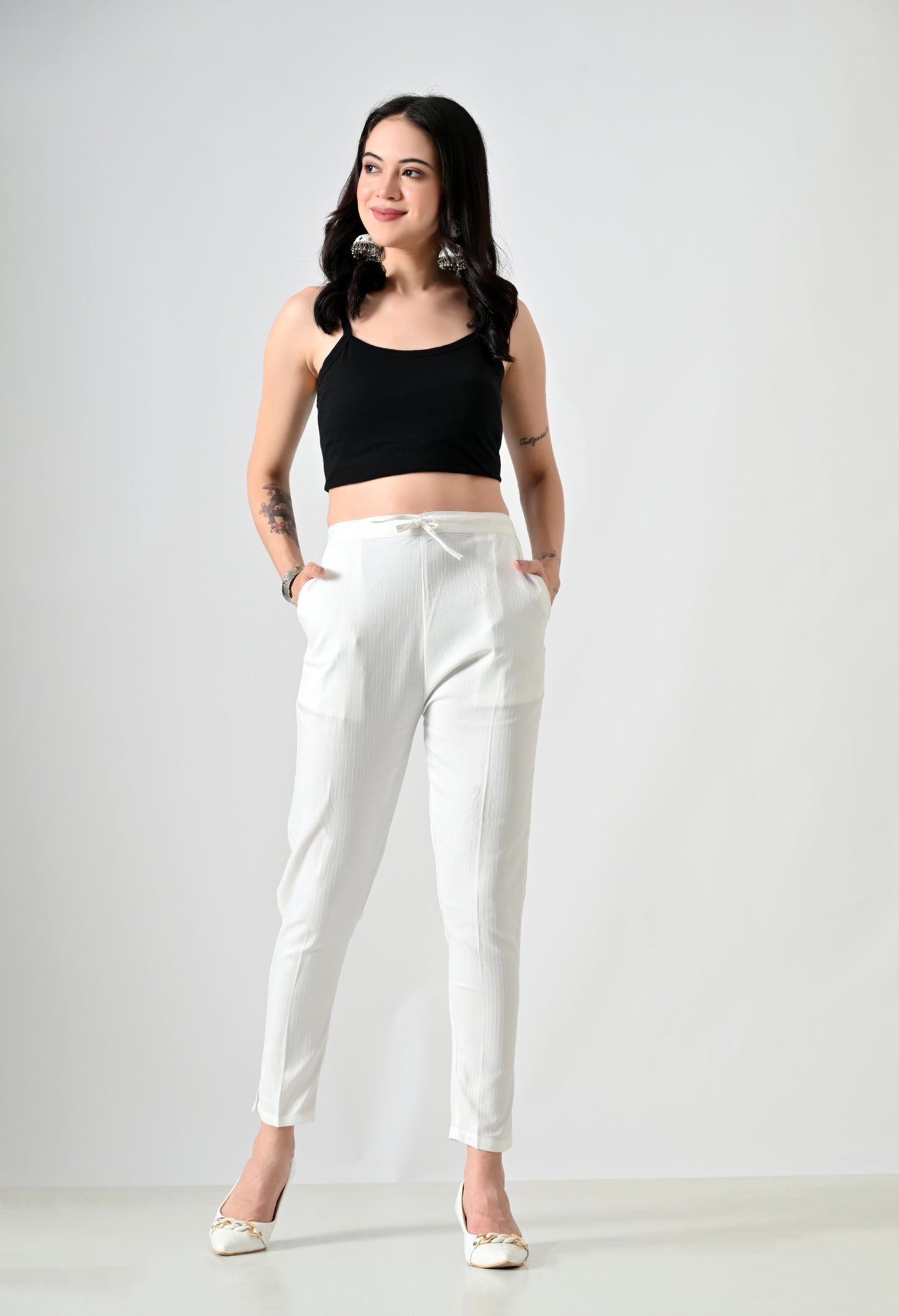 MAURYA Women’s Lycra Straight Fit Pants with Drawstring Waist
